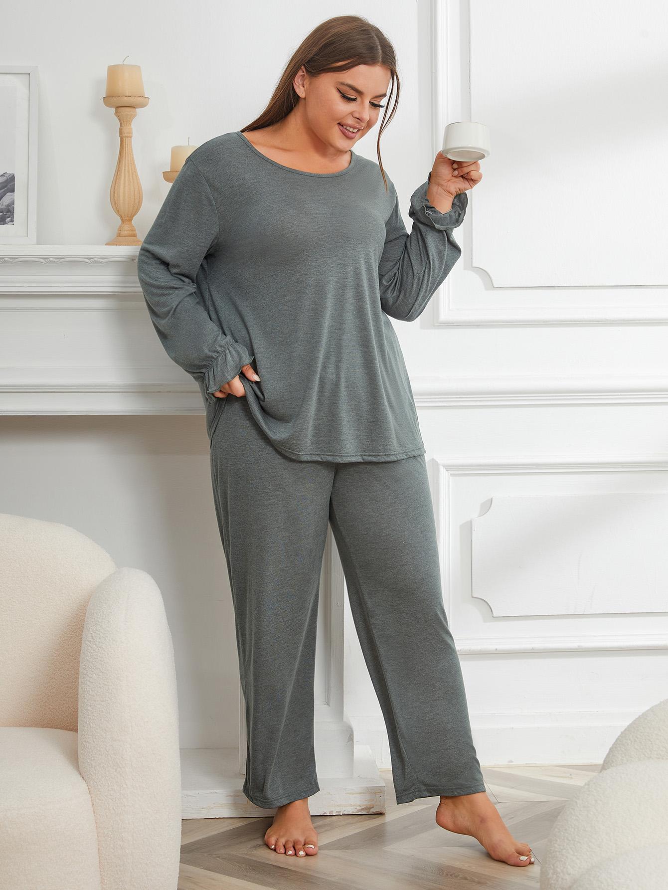 thumbnail video image 2 of ebukurty Plus Size Pajama Sets for Women 2 Piece Round Neck Long Sleeved Oversized Sleepwear, Sizes 1XL-4XL, 2 of 8