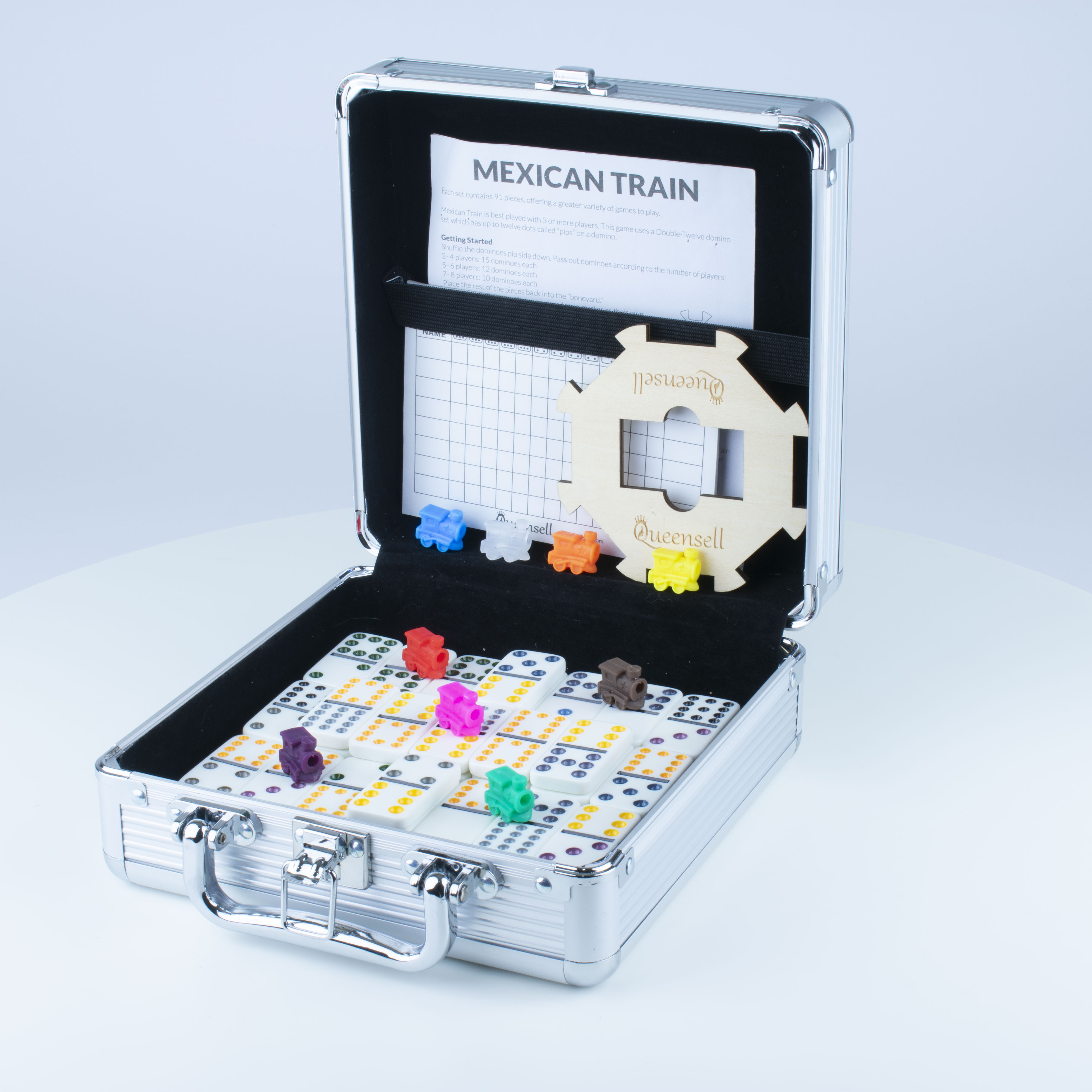 Queensell, Mexican Train Dominoes Set, Multicolor, Double 12