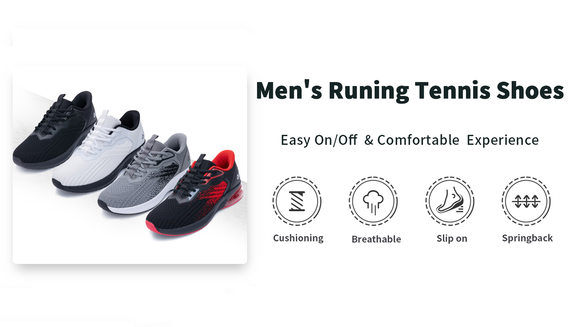 thumbnail video image 2 of Mens Walking Shoes Non Slip Running Shoes Workout Athletic Tennis Breathable Shoes Gym Sneakers WhiteBlack Size 11.5, 2 of 6
