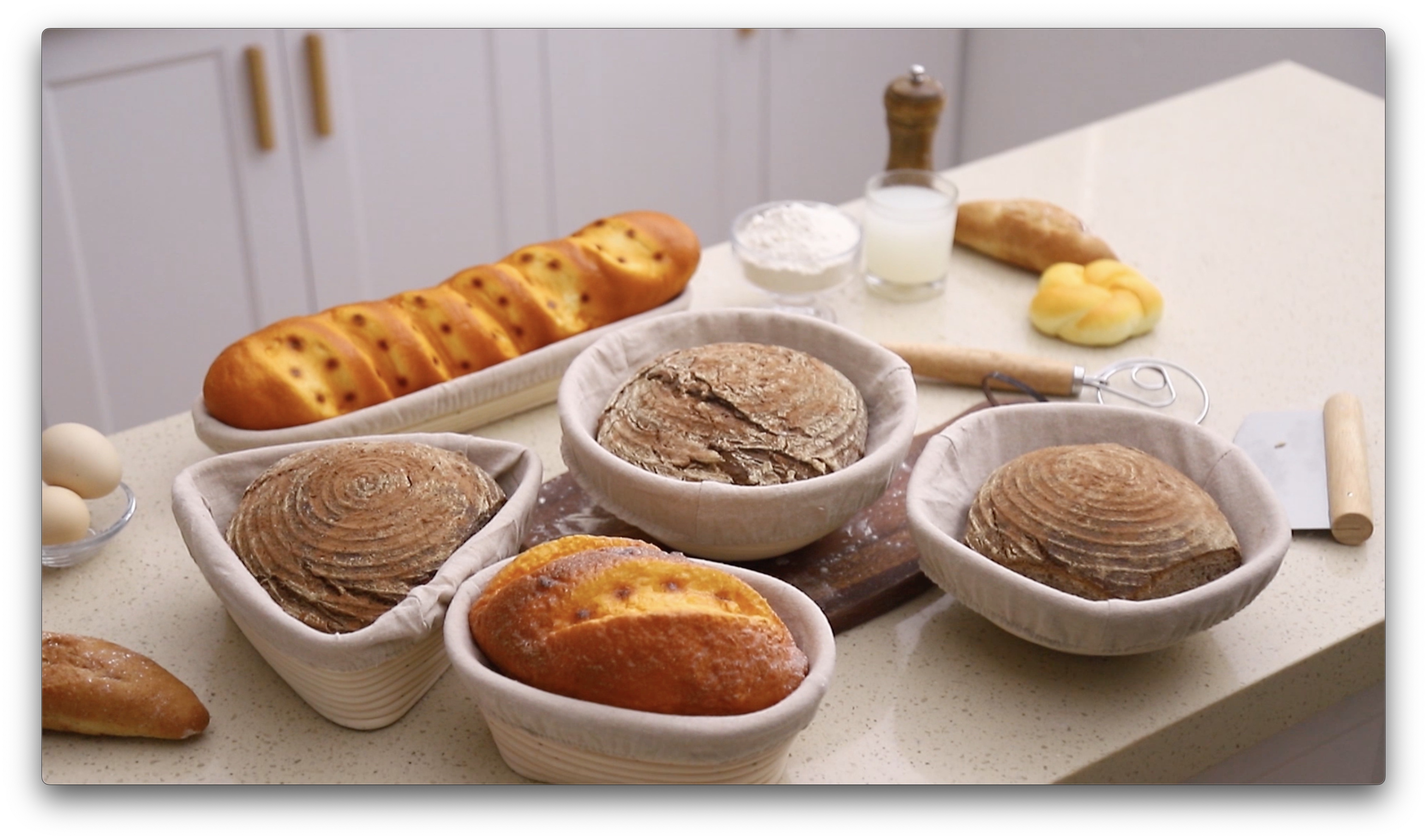 thumbnail video image 2 of Liliadon Banneton Bread Proofing Basket Kit Sourdough Baking Set 17-Piece, 2 of 9