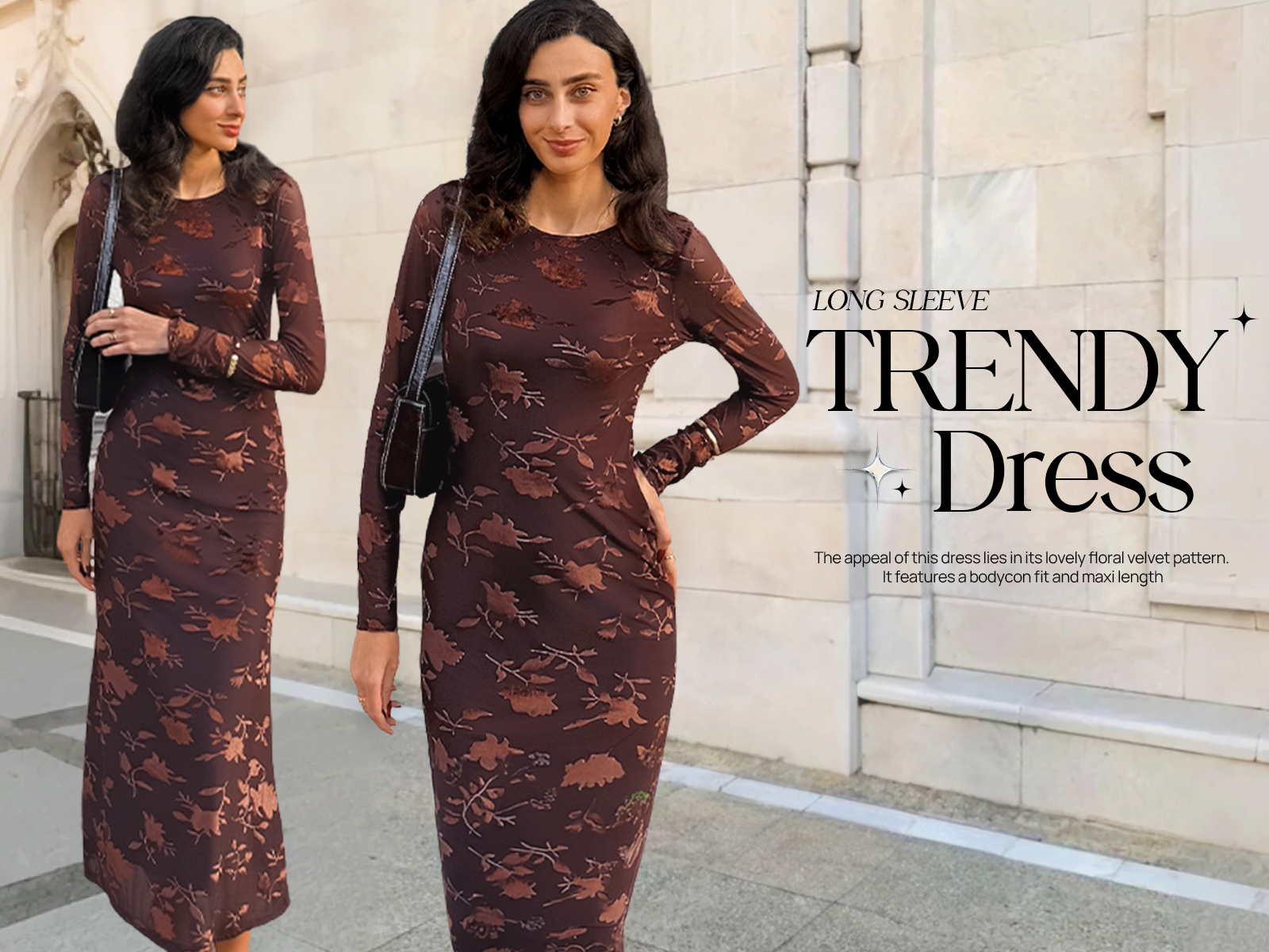thumbnail video image 2 of Merokeety Womens Fall Wedding Guest Maxi Dress Long Sleeve Bodycon Floral Mesh Winter Cocktail Dress Pink M, 2 of 9