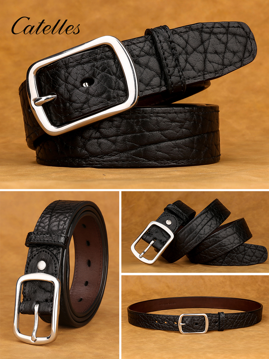 thumbnail video image 2 of Catelles Men's Genuine Leather Black Belt with Stainless Steel Buckle , Casual & Business Wear Gift by Box&For Waist 42 Width 1.5in(3.8cm), 2 of 10
