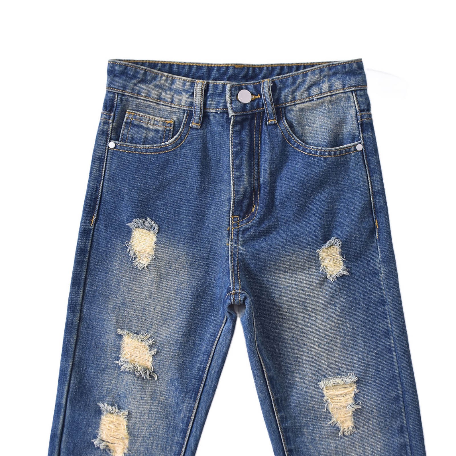 thumbnail video image 2 of WMQPNNS Boy's Ripped Jeans Straight Fit Pants Boys Denim Pants Size 3t Distressed Fashion Denim Pants Stretch Fashion Jeans Pants Casual Streetwear(Size 7-8 Years, I-Blue), 2 of 10