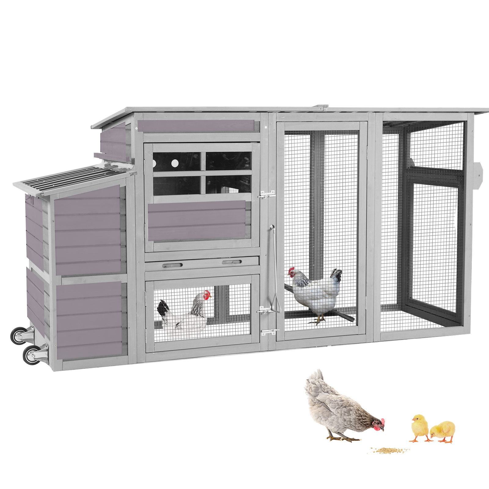 thumbnail video image 2 of Aivituvin 78.4' Large Chicken Coop with Run & Nesting Box, Wood Poultry Cage Hen House with Slide Tray for 3-5 Chickens, 2 of 12