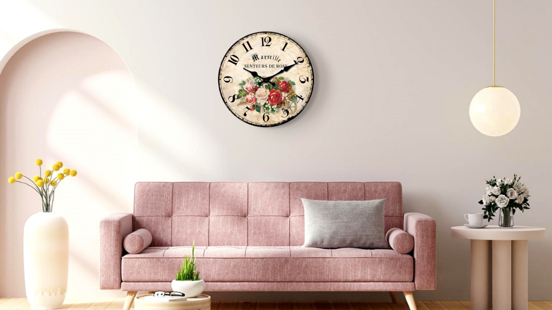 thumbnail video image 2 of Wood Wall Clock Battery Operated 12 Inch - Silent Wall Clock Non Ticking - Flower Wall Clock for Girl - Vintage Wall Clock for Bedroom, 2 of 7