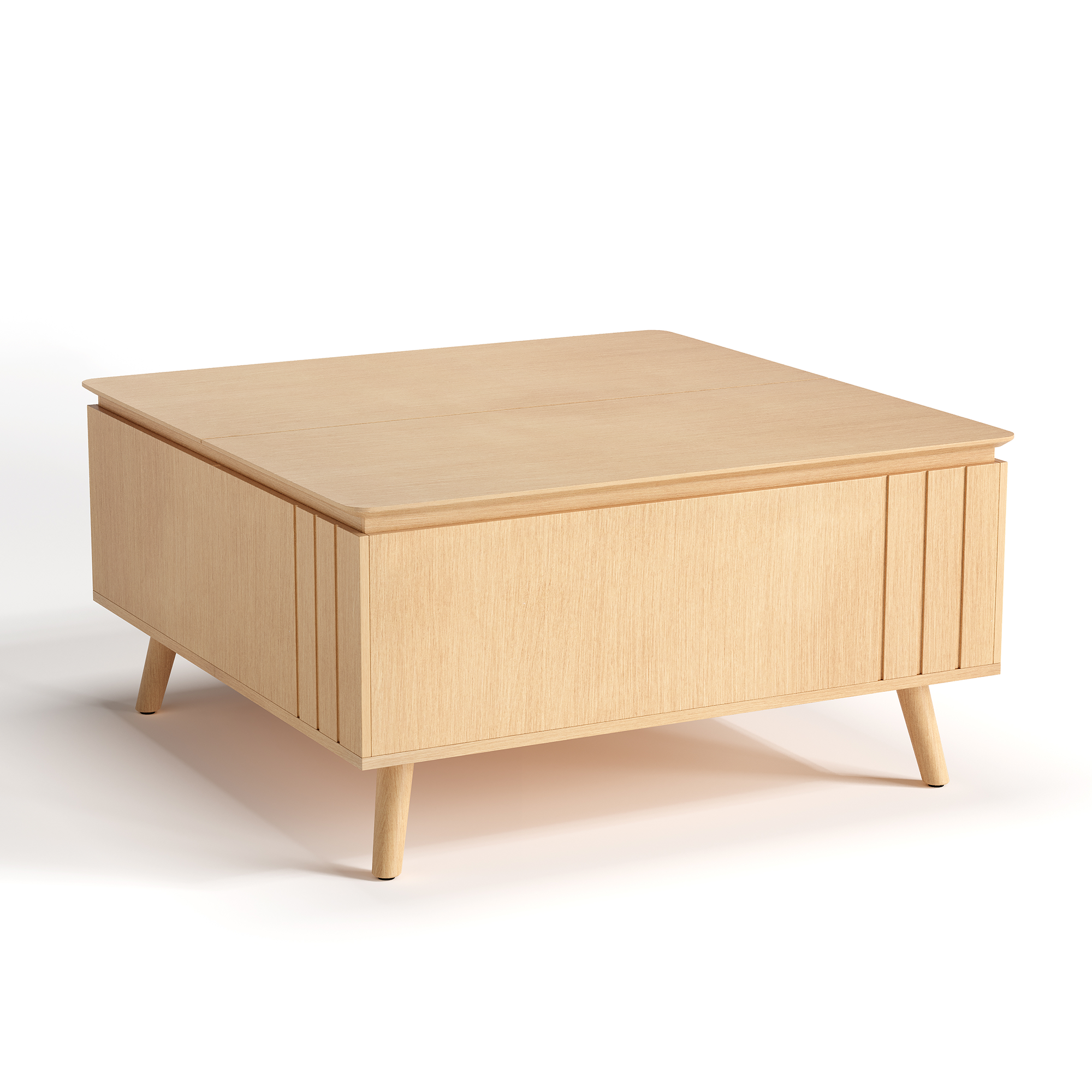 JOINICE Mid Century Modern Coffee Table Lift Top Fluted Center Table for Living Room Multi-Function 35”, Oak
