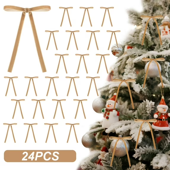 thumbnail video image 2 of Lockways 24 Pcs Christmas Velvet Bows Vintage Xmas Bows for Christmas Tree Decorations Wreaths Brown Ribbon Bows for Home Outdoor Indoor, 2 of 9