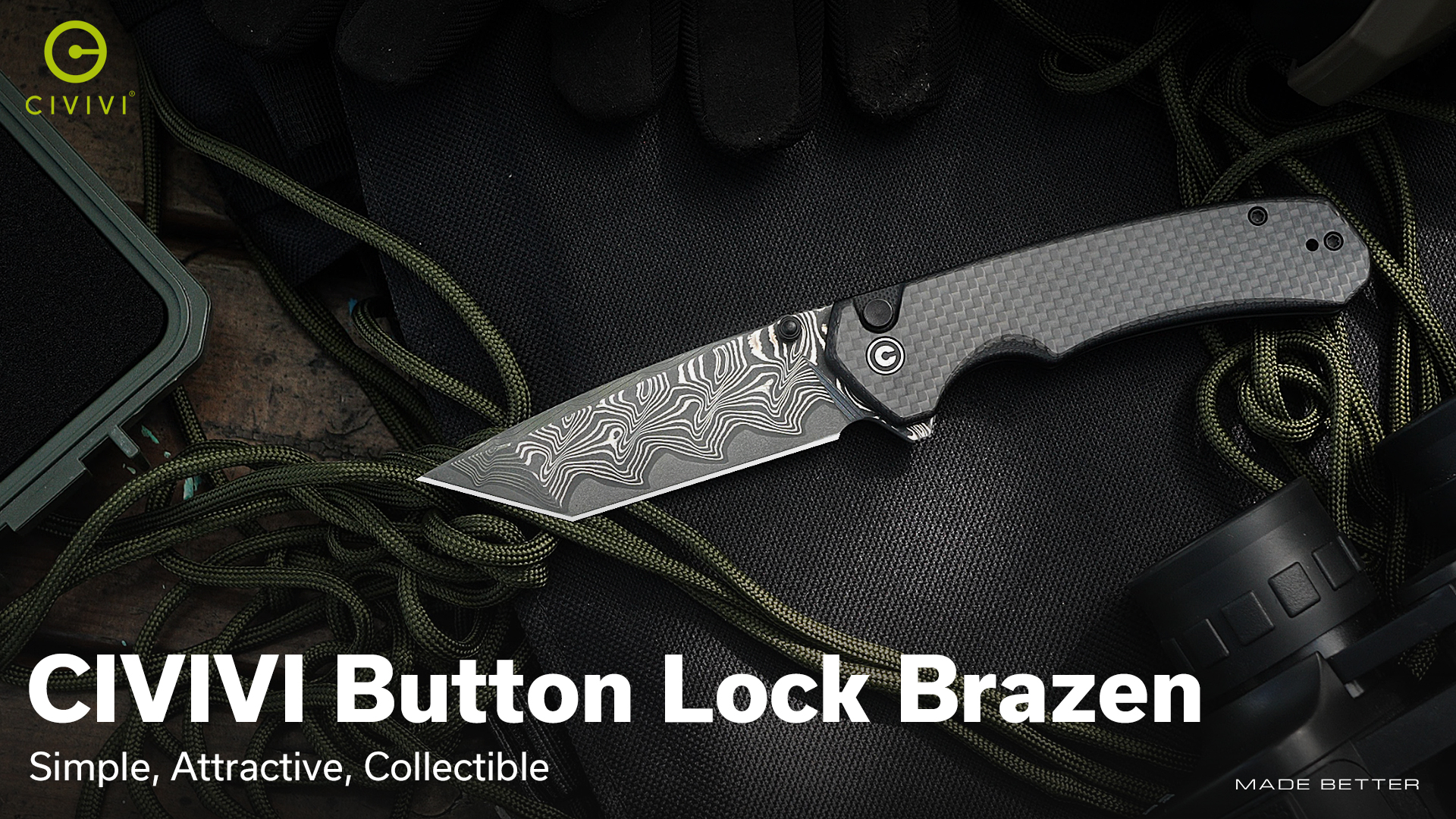 thumbnail video image 2 of CIVIVI Pocket Folding Knife Button Lock Brazen 3.46" 14C28N Blade C19059C-2, 2 of 7