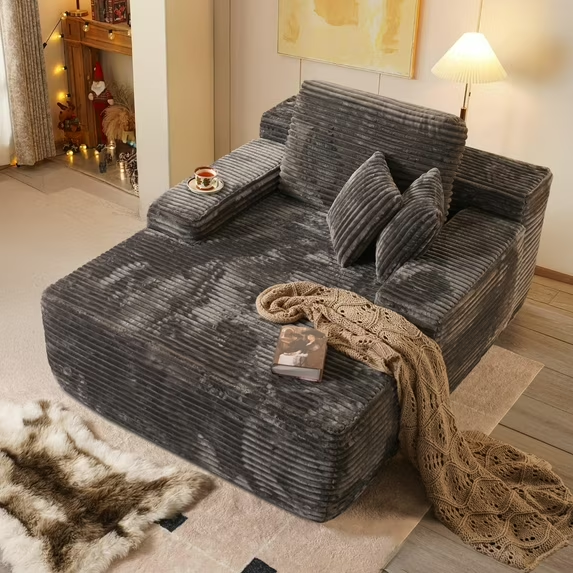 thumbnail video image 2 of JONPONY 68'' Chaise Lounge Chair Indoor, Oversized Upholstered Sofa Bed with Sleeper Couch Reading Chairs Fluffy Plush Faux Fur Cloud Sofas Couches Living Room, Gray, 2 of 13