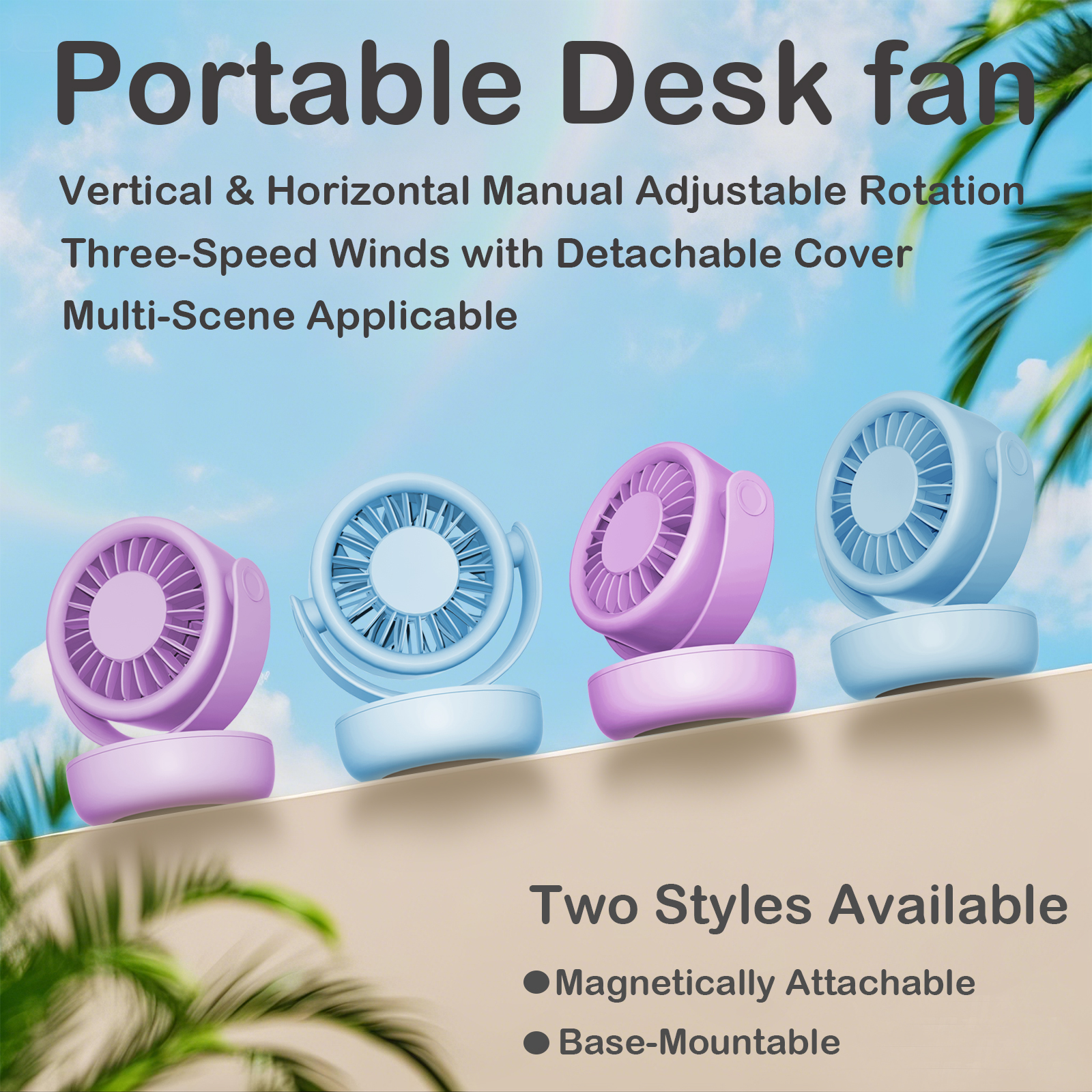 thumbnail video image 2 of Desktop Magnetic Suction Mini fan, Small Oscillating Fan for Bedroom with 3 Speeds adjustable angle, 2 of 7