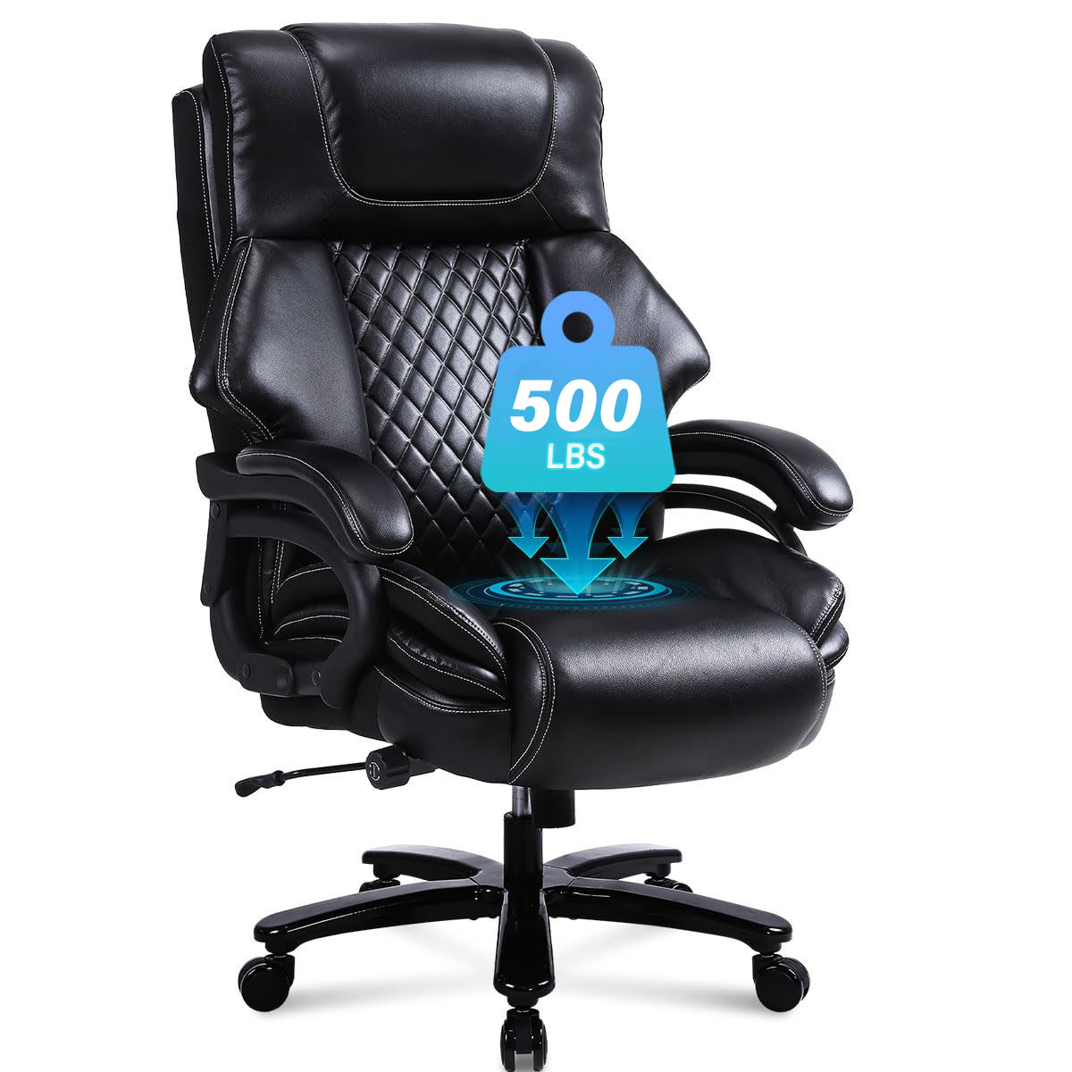 thumbnail video image 2 of JONPONY Leather Office Chair, Big and Tall 500lbs Ergonomic Desk Chairs with Back Support, Executive Leather Chair with Wheels for Home Office, with Adjustable Padded Armrest & Lumbar Support , Black, 2 of 10