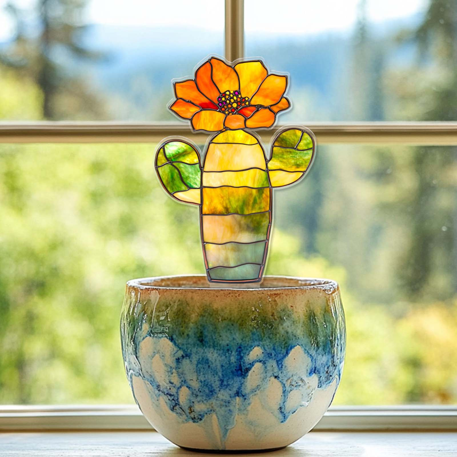 thumbnail video image 2 of Stained Glass Suncatcher for Pot Plant Decoration 4 Inch 2D Flat Artificial Plant, 2 of 6