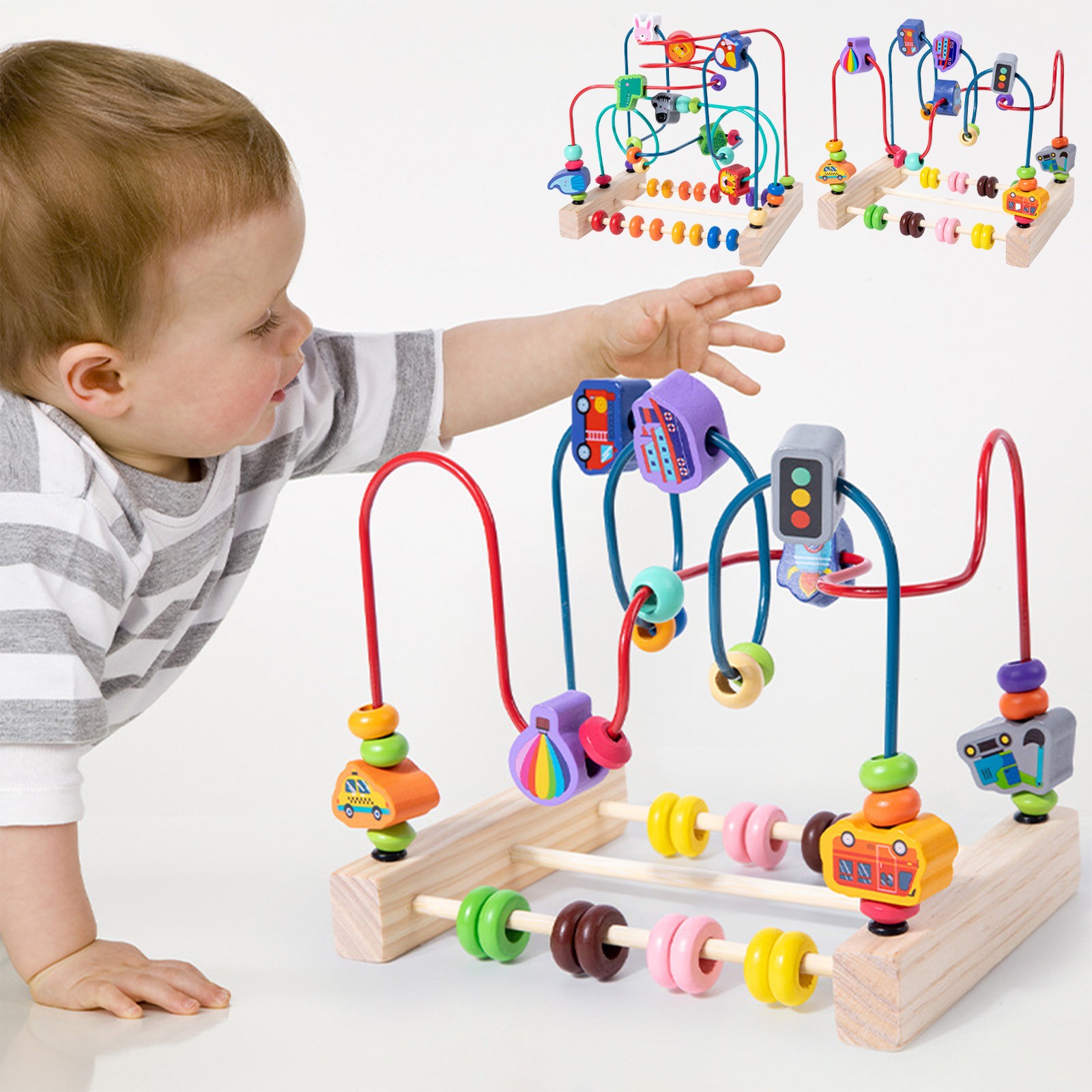 thumbnail video image 2 of FastXmas Multifunctional Game Wooden Toys for Toddlers, Bead Maze Toy for Toddlers, Educational Counting Learning Circle Toys for Kids, Classic Gifts for Boys Girls Baby, 2 of 5