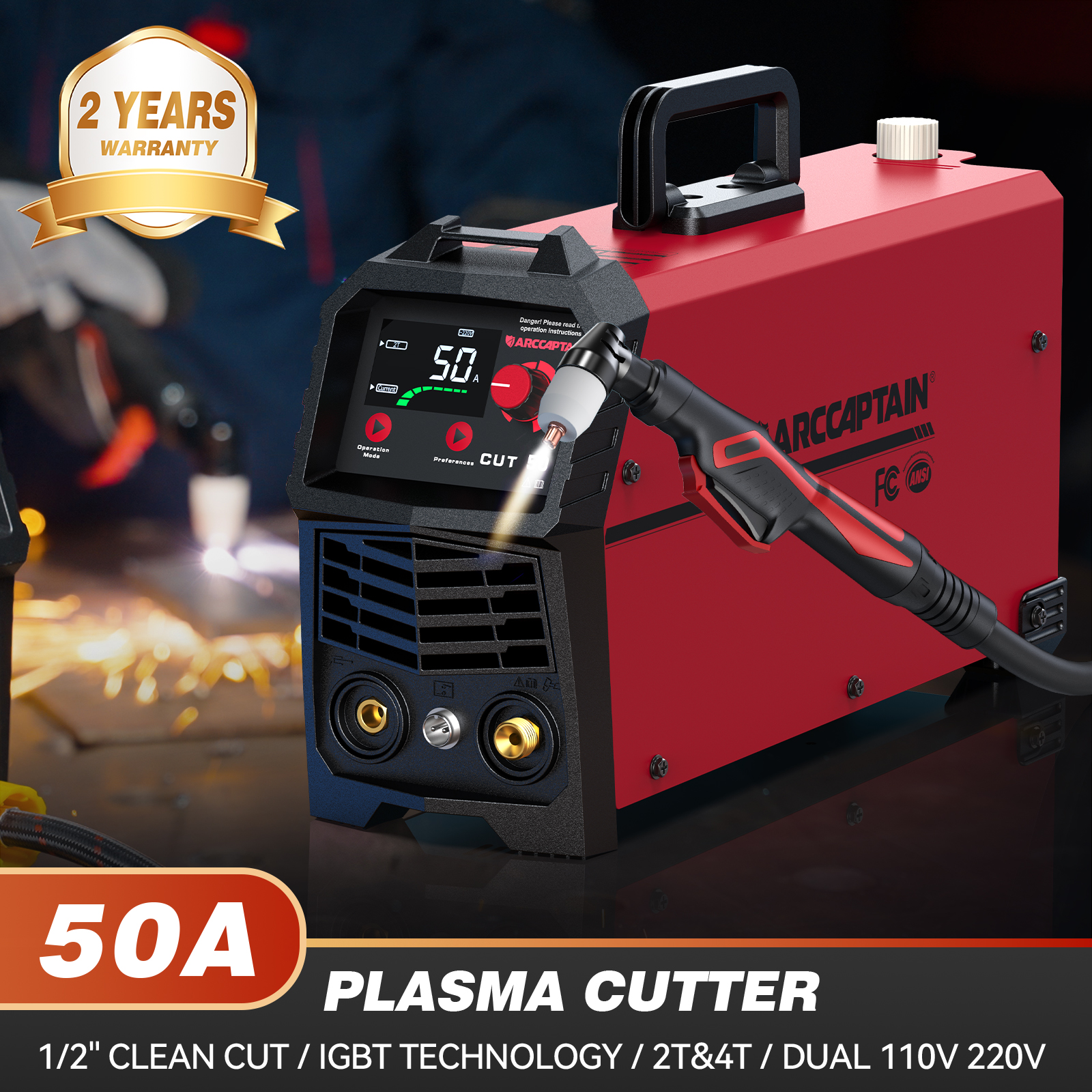 ARCCAPTAIN Plasma Cutter, Large LED Display,50Amps Cutter Machine