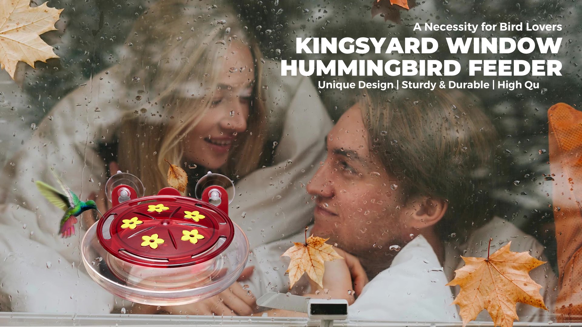 thumbnail video image 2 of Kingsyard 2 Pack Window Hummingbird Feeder with Ant Moat & 5 Ports, Easy to Clean and Refill, Red, 2 of 8
