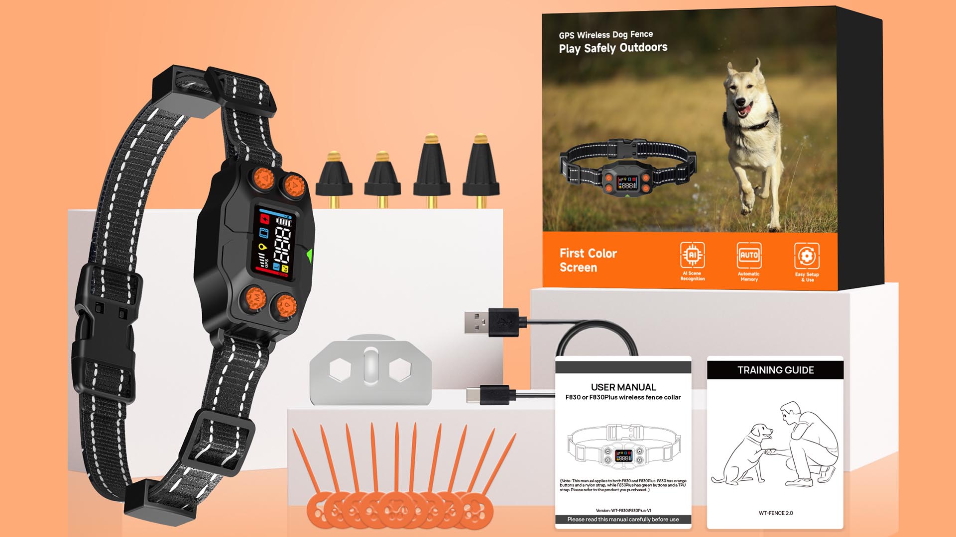 thumbnail video image 2 of CICPAP GPS Wireless Dog Fence – Electric Dog Fence Collar with 3 Warning Modes, Up to 3000ft Range, IPX7 Waterproof Collar, Pet Containment System for Outdoor Use, Fits Dogs 15–110 lbs, 2 of 8