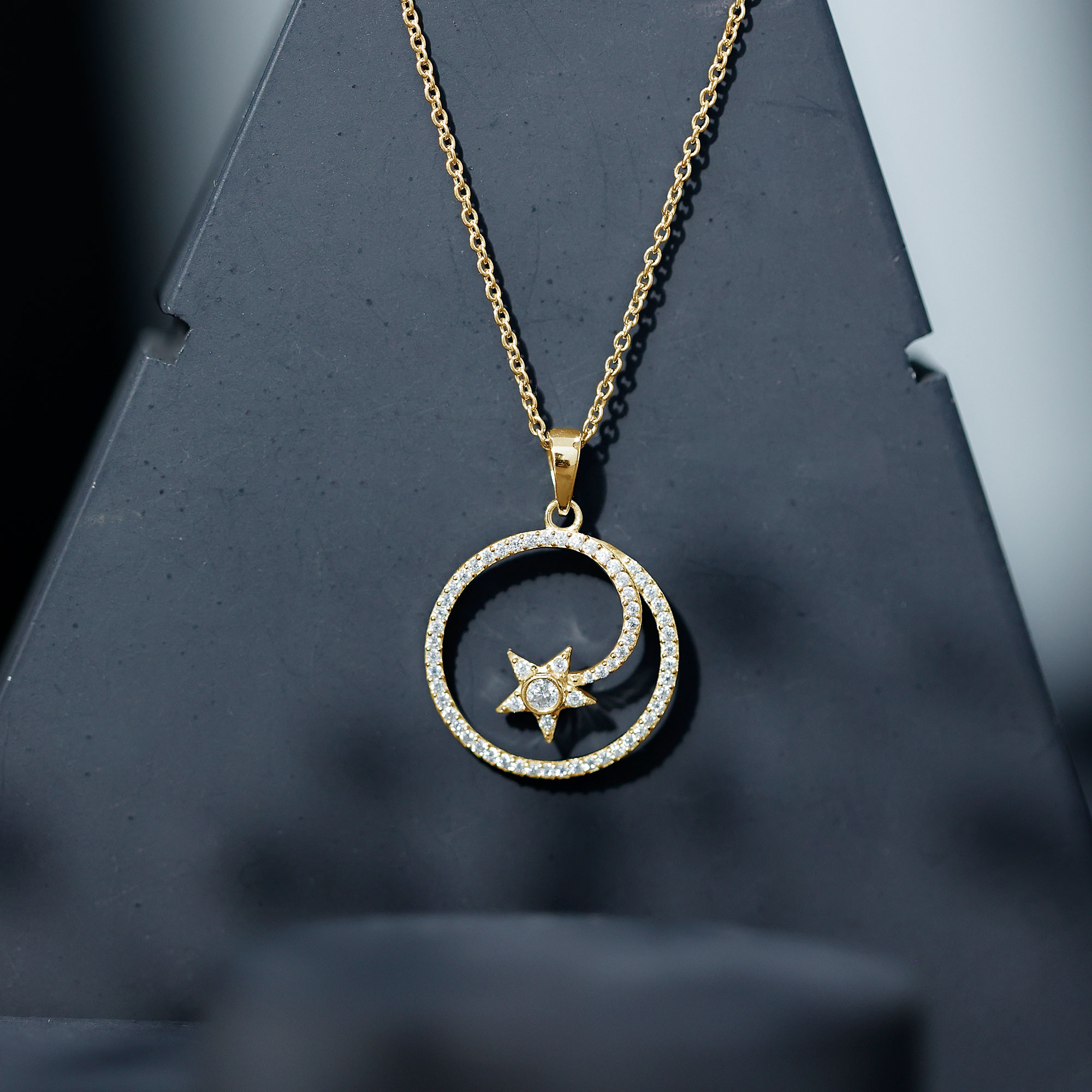 thumbnail video image 2 of Rosec Jewels Lab Diamond Circle Necklace with Shooting Star - Diamond Eternity Pendant with Chain (EF-VS Quality), 14K Yellow Gold, 2 of 8