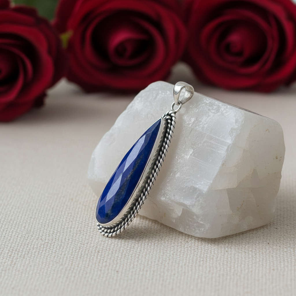 thumbnail video image 2 of Sechi Long Lapis Lazuli Neckalce Pendant Solid 925 Sterling Silver Gemstone Jewelry (Without Chain), 2 of 7