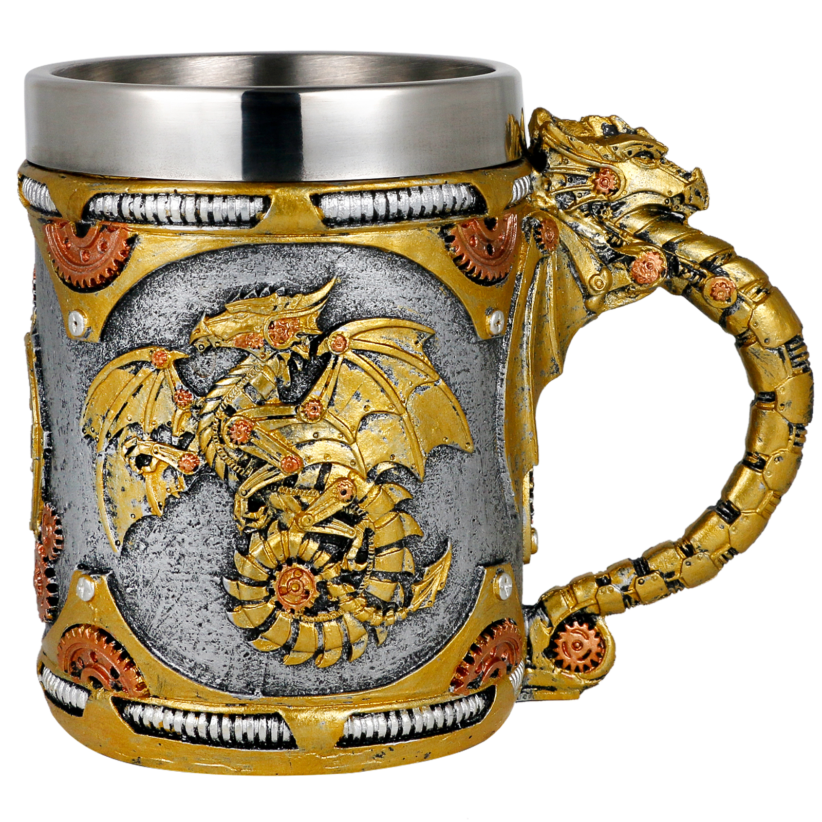 thumbnail video image 2 of 400ml Steampunk Gearwork Mechanical Dragon Mug Medieval Renaissance Dragons Beer Stein Tankard Stainless Coffee Cup Mug for Dragon Collector Lovers（14OZ）, 2 of 9