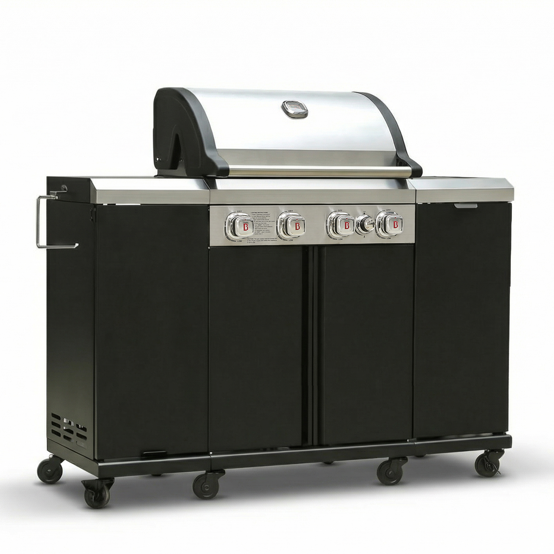 thumbnail video image 2 of Outdoor Kitchen Grill with 4-Burner , Side Burner and Sink, 44,000 BTU Stainless Steel Propane Grill, Storage Cabinet, LPG/NG Convertible, Black, 2 of 9
