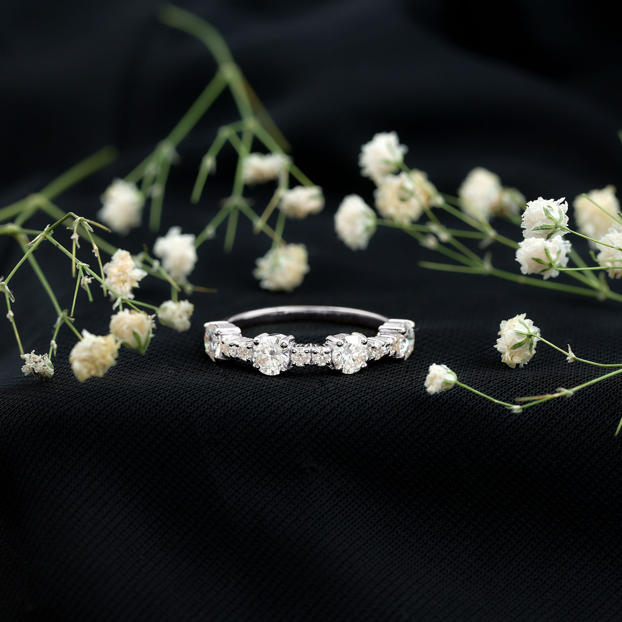 thumbnail video image 2 of Rosec Jewels Certified Moissanite Half Eternity Ring for Women - Moissanite Wedding Band - D-VS1 Quality, 18K Yellow Gold, US 9.00, 2 of 8