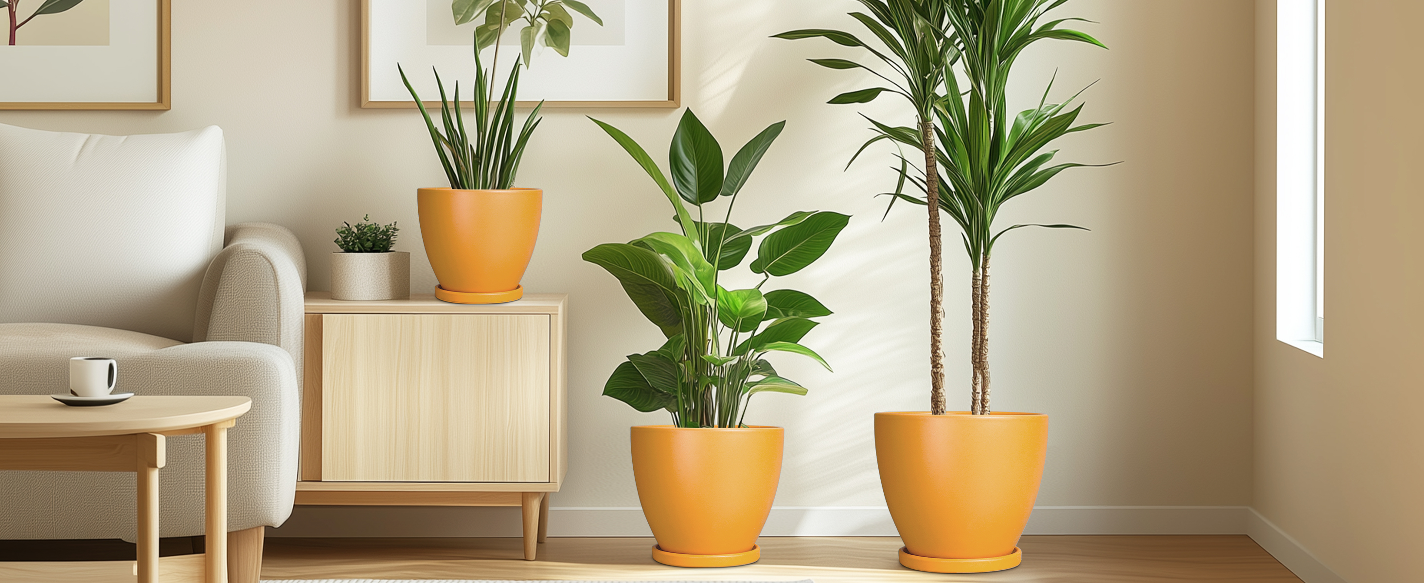 thumbnail video image 2 of Modern Pots for Plants - Set of 3 for Indoor Plants, 6/8/10 inch Ceramic Planter for Orchids & Flowers Gift for Women & Mom Glossy Orange, 2 of 8