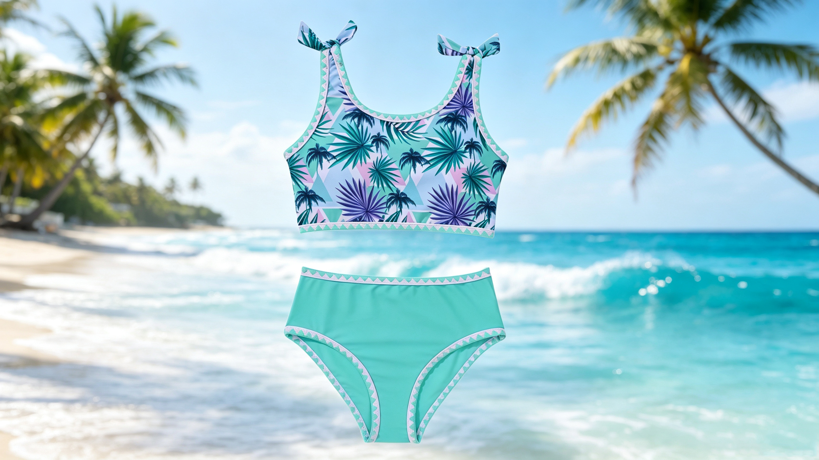 thumbnail video image 2 of Two Piece Little Girls Tank Bathing Suit Print Bikini Set Kids Girls' Swimwear Bathing Suit Size 3-10, 2 of 7
