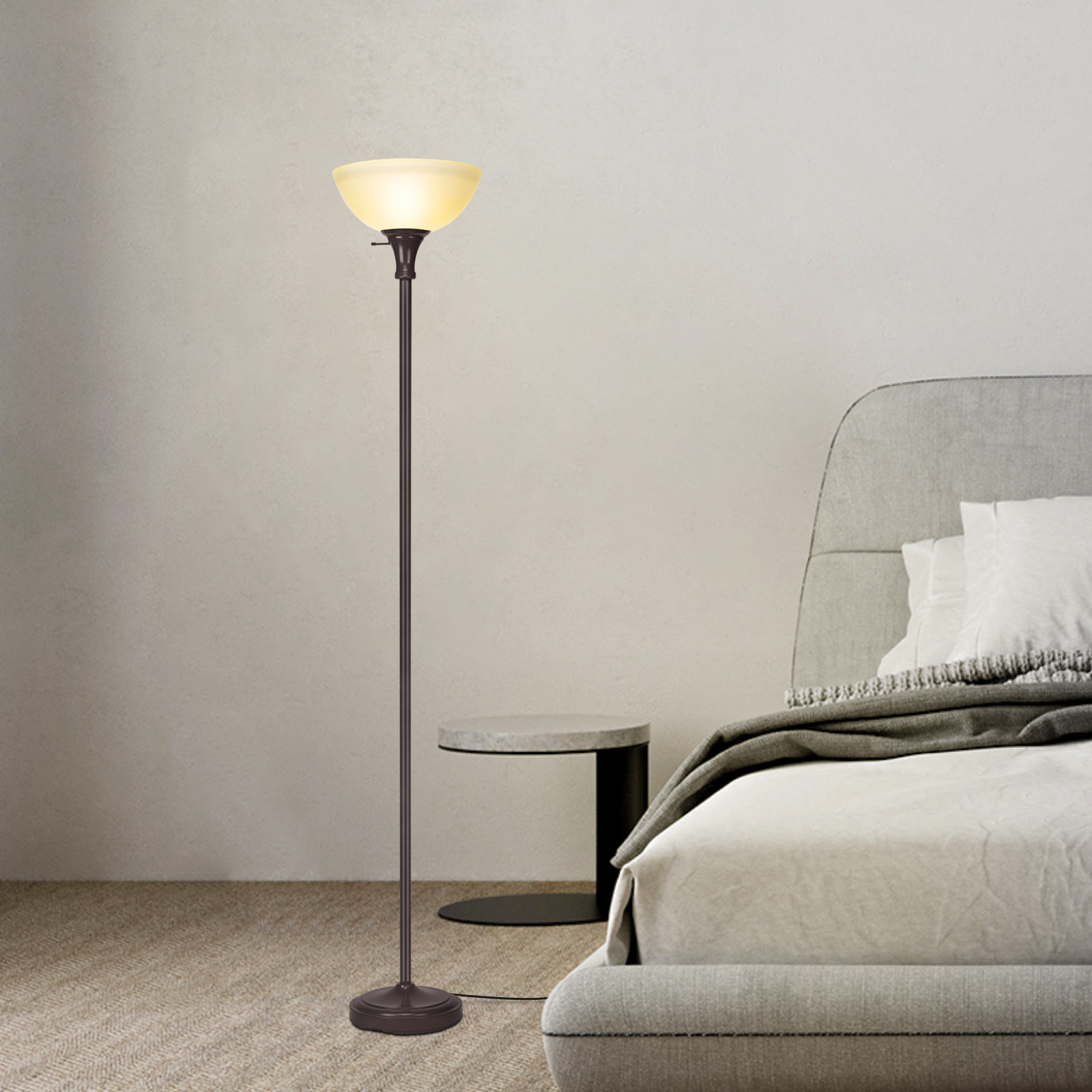 thumbnail video image 2 of HonoDing 72-inch Elegant Vintage Art Deco Floor Lamp with Frosted White Glass Shade(Brown), 2 of 8