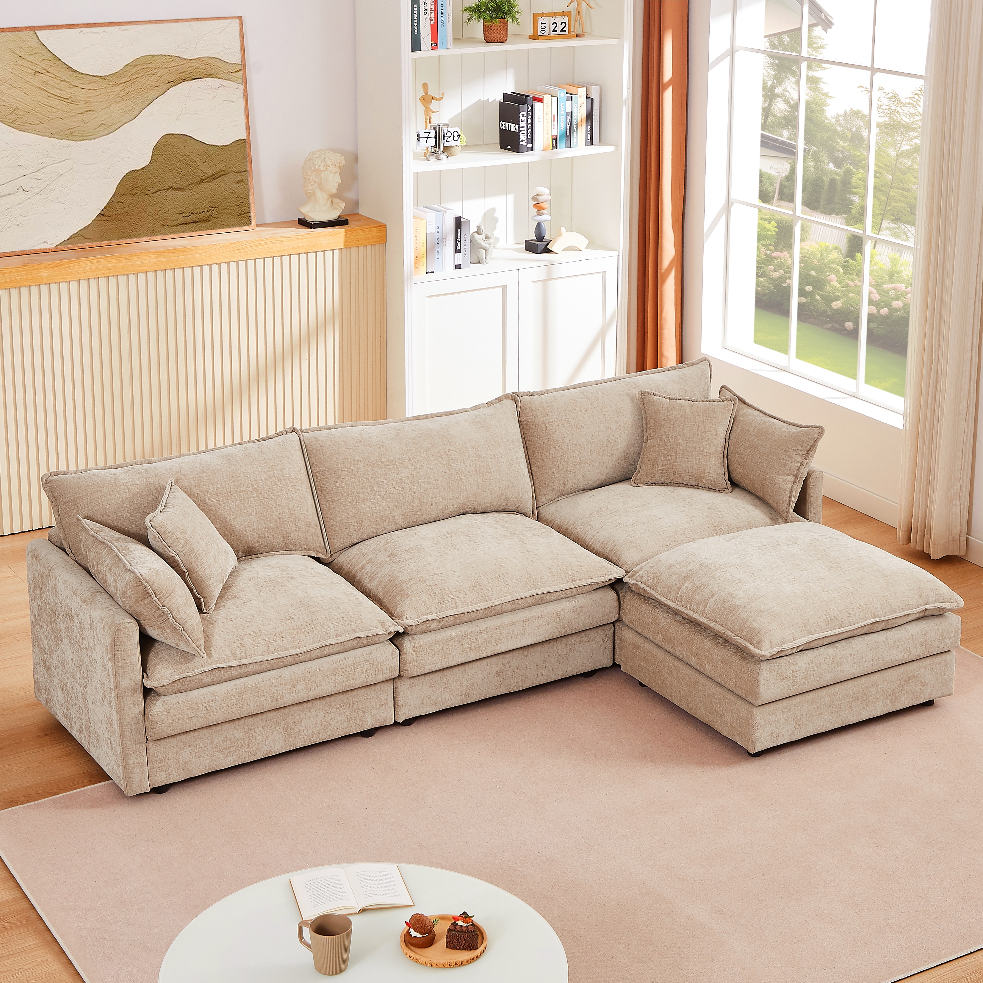 thumbnail video image 2 of Eyisean 102" Chenille Modular Sectional Sofa with Ottoman, 3-Seater L Shape Cloud Couch with Upholstered & Pillow, Comfy Sleeper Sofa for Living Room, Bedroom, Office, Easy Assembly, 2 of 21