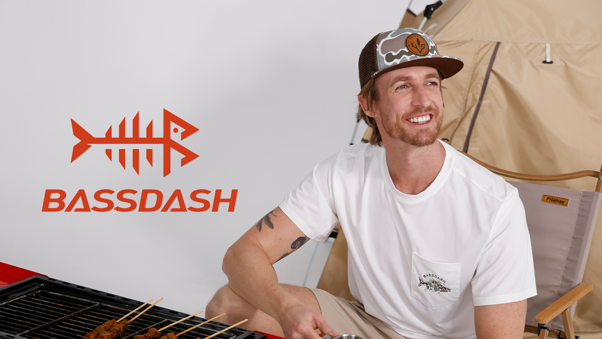 thumbnail video image 2 of BASSDASH Flat Brim Trucker Cap Adjustable Snapback Hat Mesh Back For Men Women, 2 of 6