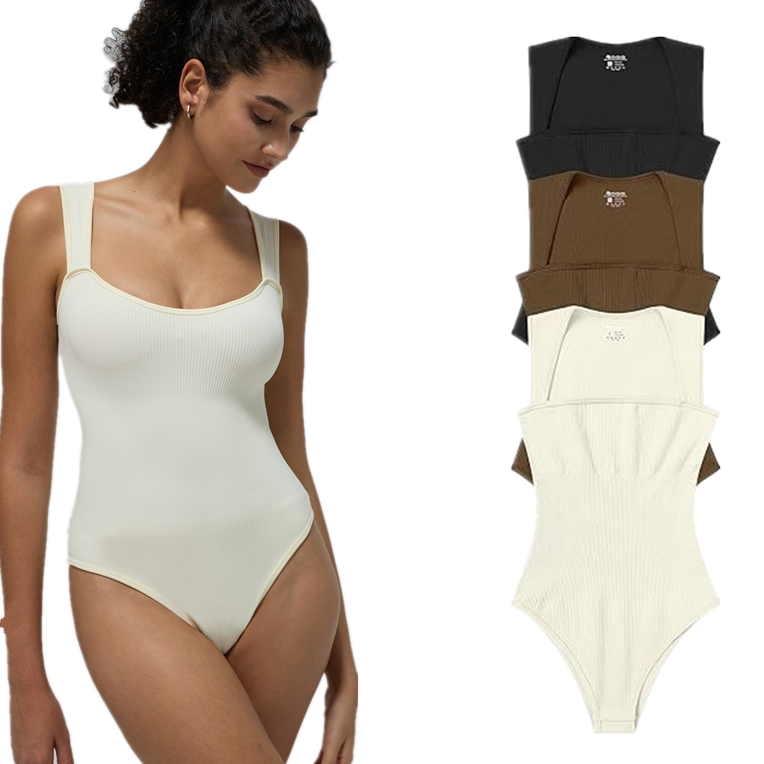 thumbnail video image 2 of Women's 3-Pack Yoga Bodysuits - Wide Shoulder Straps Slim Fit, Seamless Design & Non-Roll Waistband, Workout Tank Tops for Shaping, Daily Wear & Fall/Winter Layering, 2 of 11