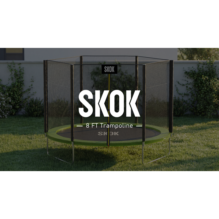 SKOK 8FT Trampoline with Enclosure Net, 400LBS Capacity, Ladder