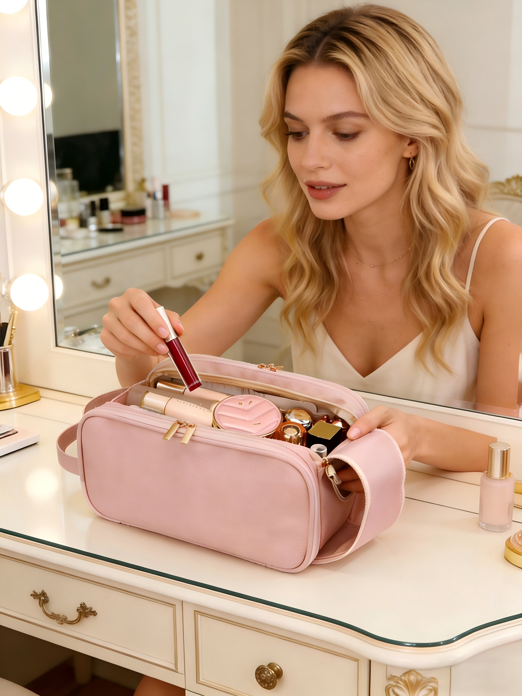 thumbnail video image 2 of WANDF Large Toiletry Bag for Women Men,PU  Make Up Bag with 3 Compartments ,Hanging Dopp Shave Kit Bag,Cosmetic Makeup Organizer Bathroom Bag for Ladies(Black), 2 of 10