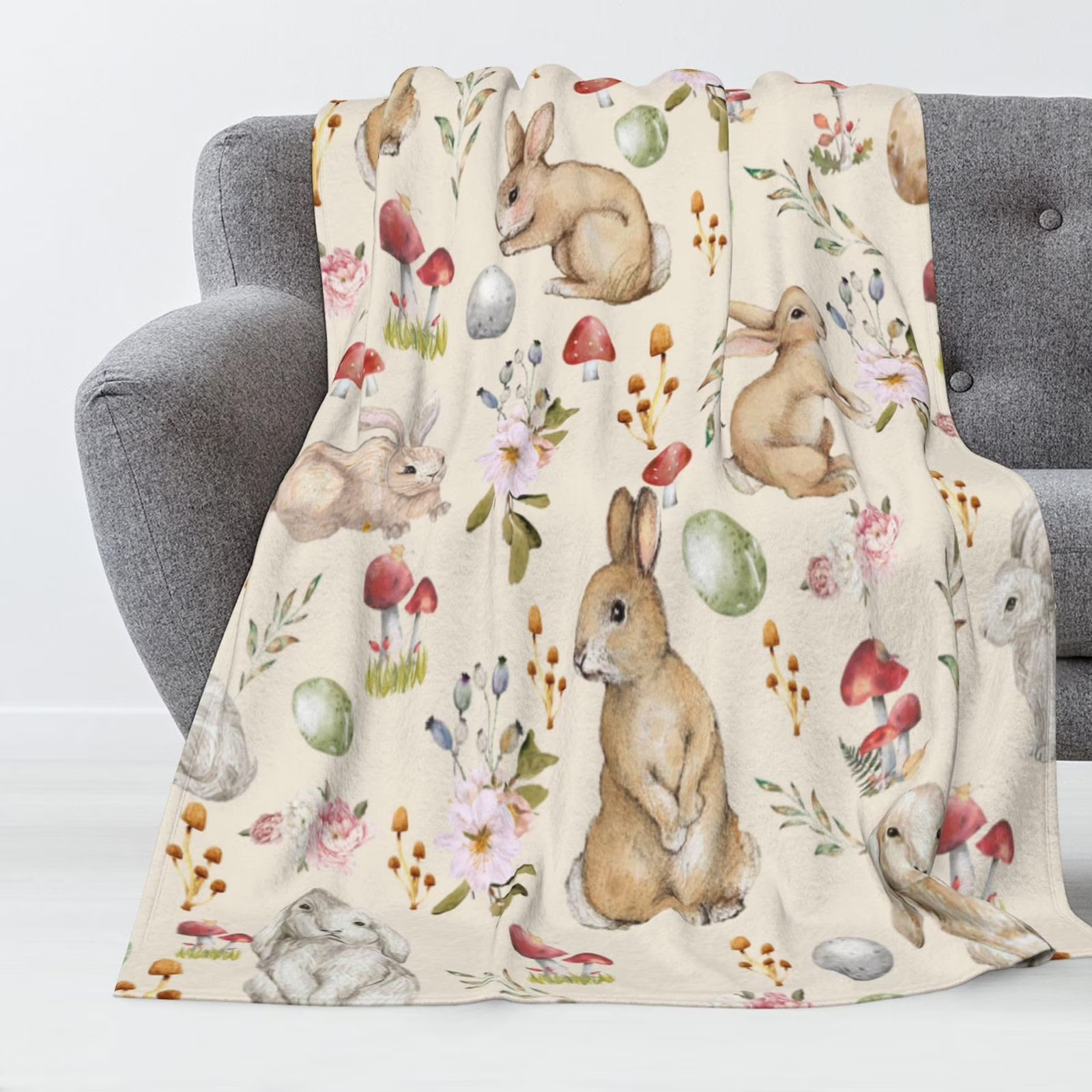 thumbnail video image 2 of CoreLiving Fleece Throw Blanket Cozy Cute Bunny Plush Soft Floral Spring Easter Egg Floral Pattern Lightweight Warm Fuzzy Decor Throw 40x28 Inch, 2 of 9
