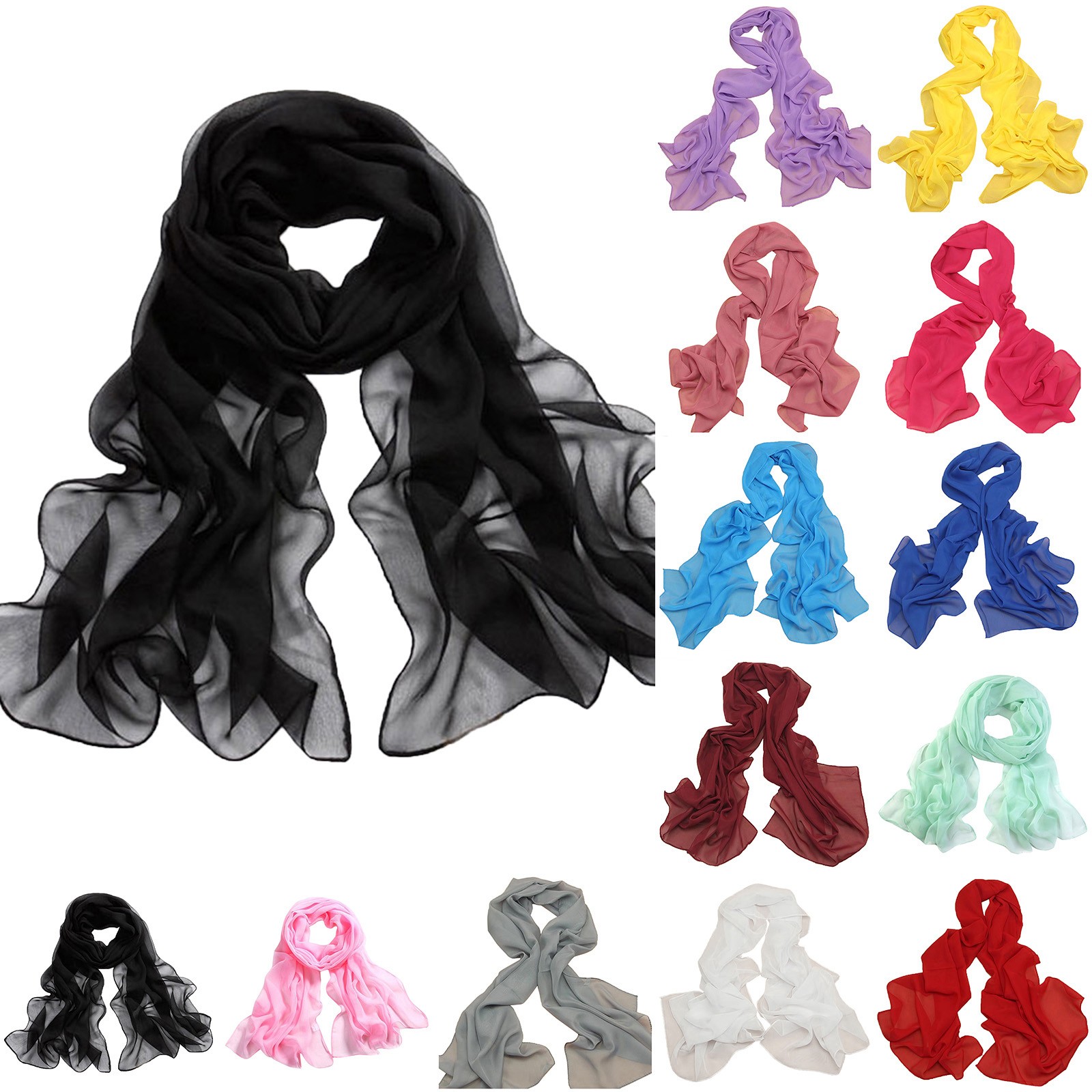 thumbnail video image 2 of GZWYHT Silk Scarf,Scarves for Women Lightweight Womens Solid Color Chiffon Silk Scarf Candy Color Scarf Neck Scarf,Clearance,Womens Scarves J, 2 of 4