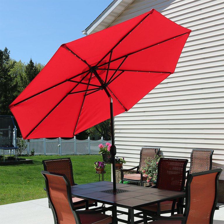 green umbrella patio set up 9ft Color Outdoor with Centre Pole – Devoko POWVINE this umbrella includes a deep sea fishing hook Size + Color:31/31.5 - Race Blue / Black / White