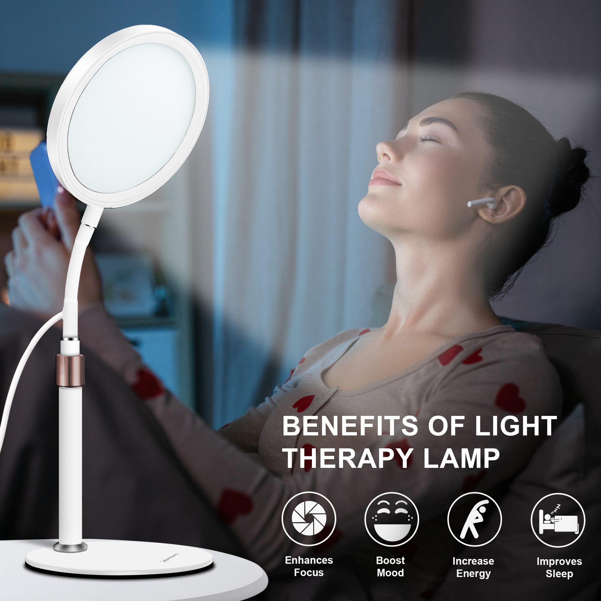 Shyineyou UV-Free 10000 Lux Light Therapy Lamp with 3 Colors