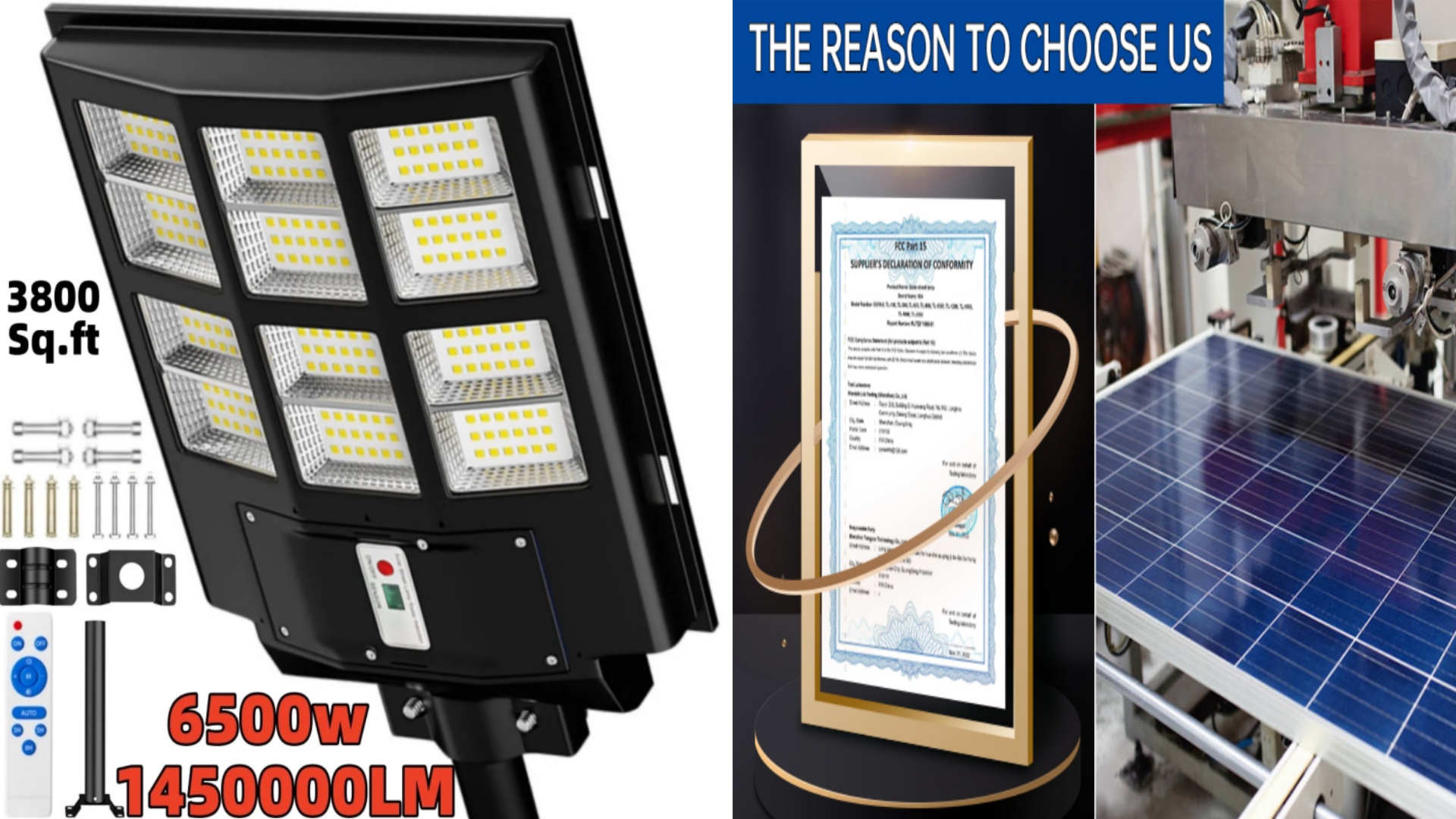 thumbnail video image 2 of Gefolly 6500W Solar Street Lights Outdoor，Commercial Parking Lot Lights Solar Powered Outdoor Lights Dusk to Dawn，Yard Garden Flood Security Lamp with Sensor & Remote Control, IP67, 2 of 9