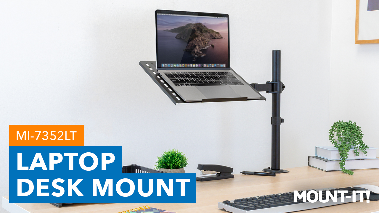 thumbnail video image 2 of Mount-It! Laptop Desk Mount, Black with Cooling Tray, Holds up to 17" Screen Size., 2 of 11