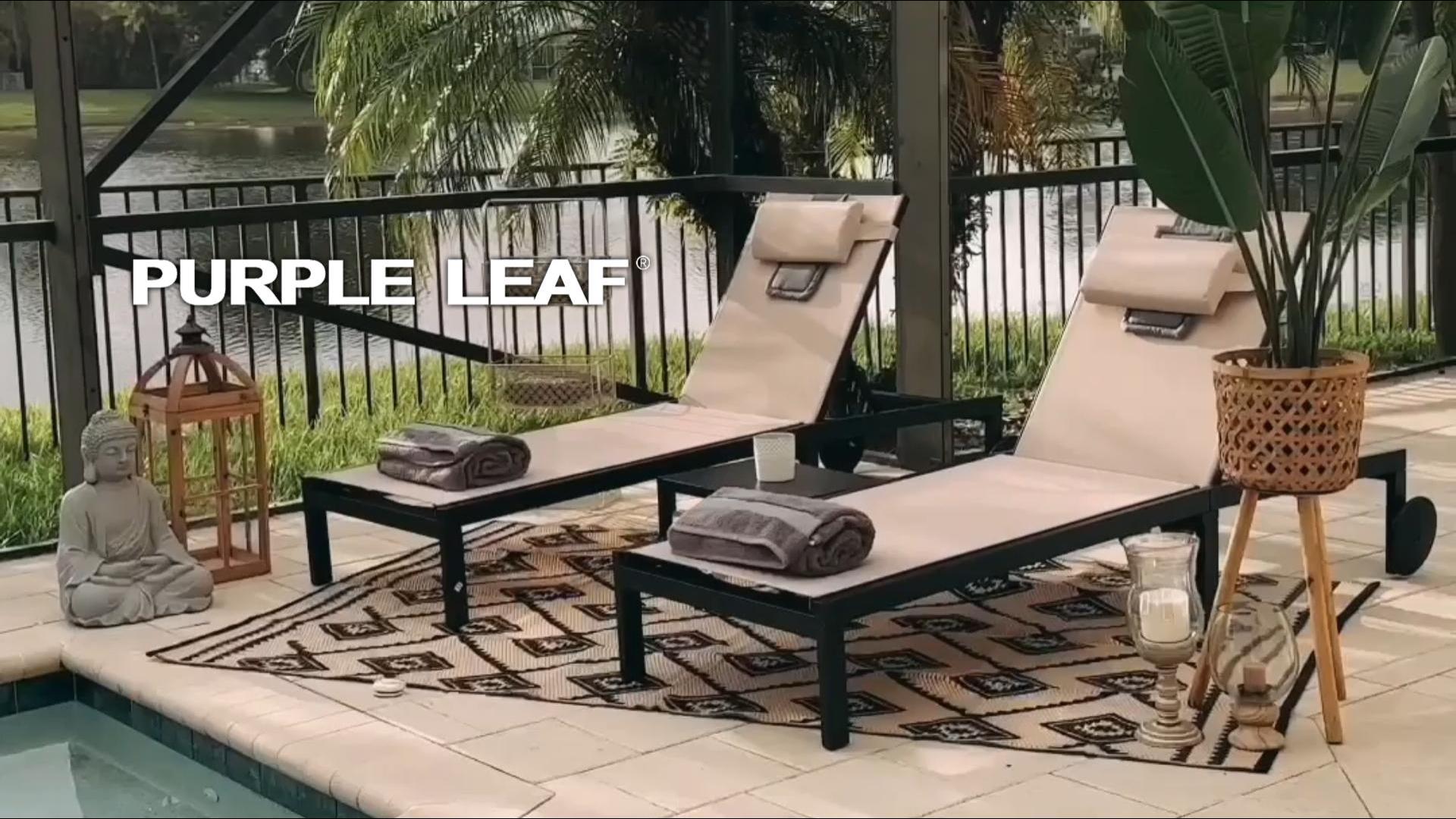 thumbnail video image 2 of PURPLE LEAF Outdoor Tanning Lounge Chair Set with Face Hole Aluminum Adjustable Reclining Lounger for Poolside Beach Sunbathing with Wheels Pillows and Table Patio, Grey, 2 of 16