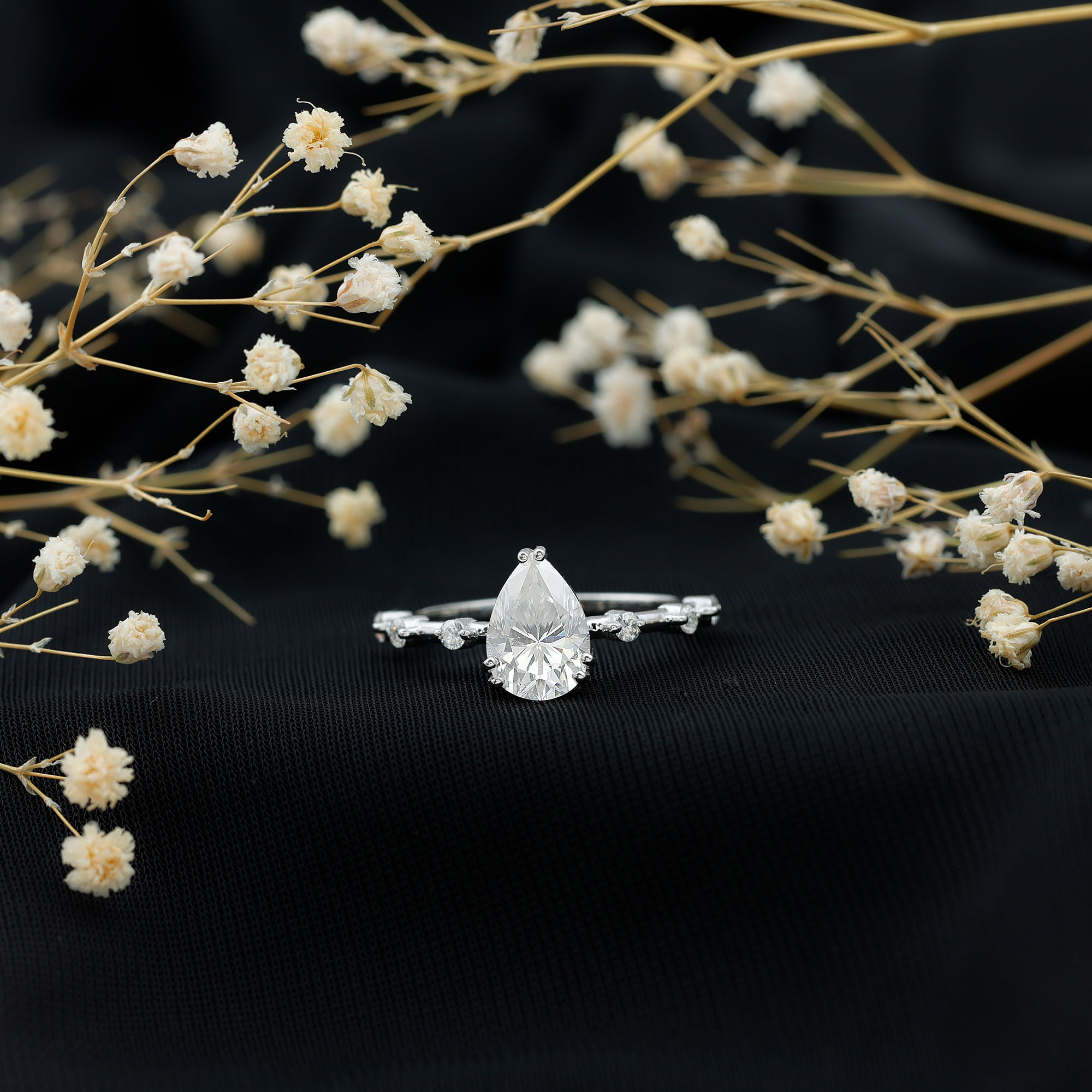 thumbnail video image 2 of Rosec Jewels Certified Moissanite Teardrop Engagement Ring 2 Carat - 7X10 mm Moissanite Solitaire Ring - D-VS1 Quality, 18K White Gold, US 10.00, 2 of 8