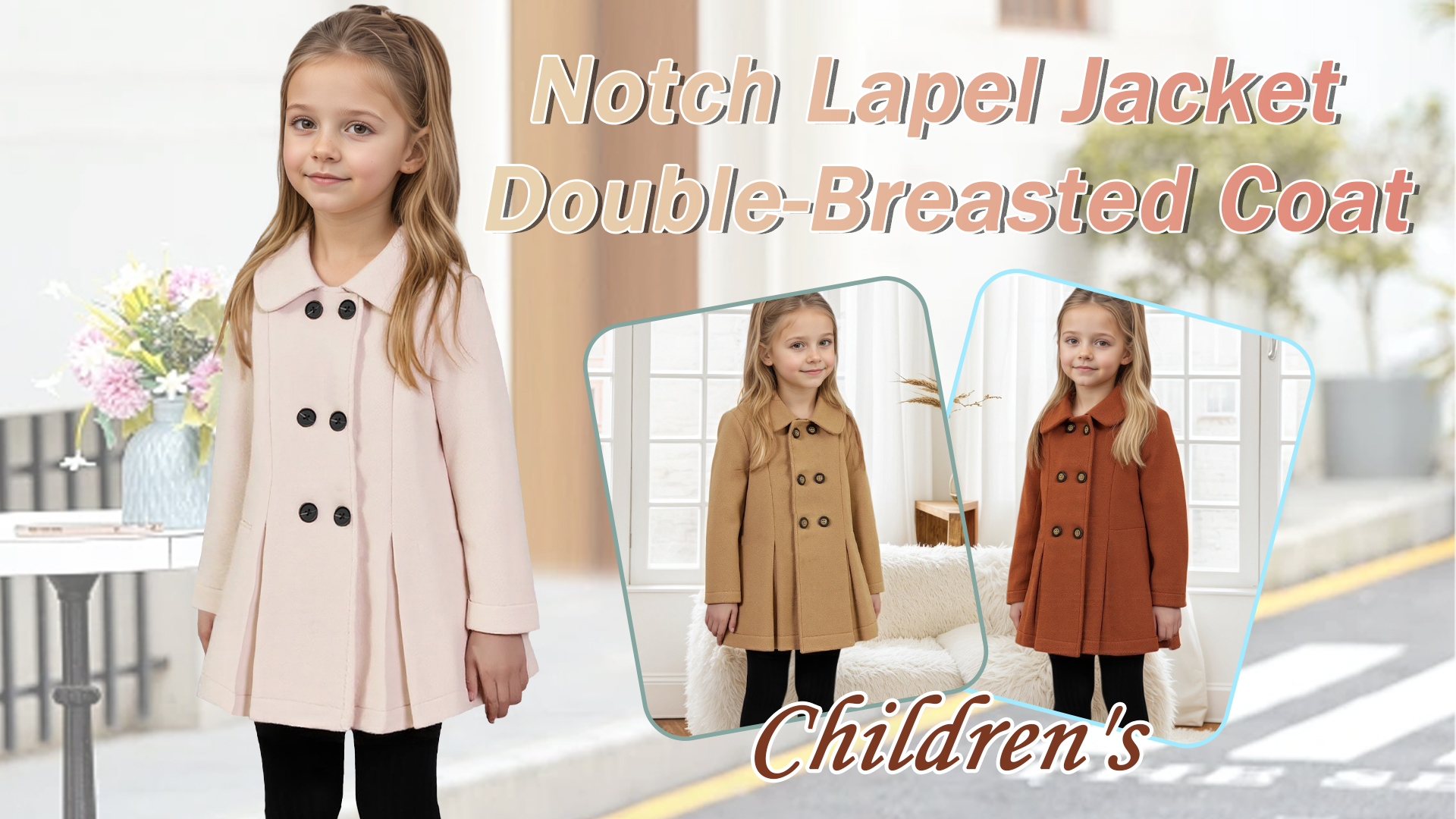 thumbnail video image 2 of Happy Cherry Girls Winter Trench Coat Toddler Dress Overcoat Baby Long Sleeve Peacoat Fall Button Outwear Warm Double Breasted Jackets 5-6 Years Beige, 2 of 7