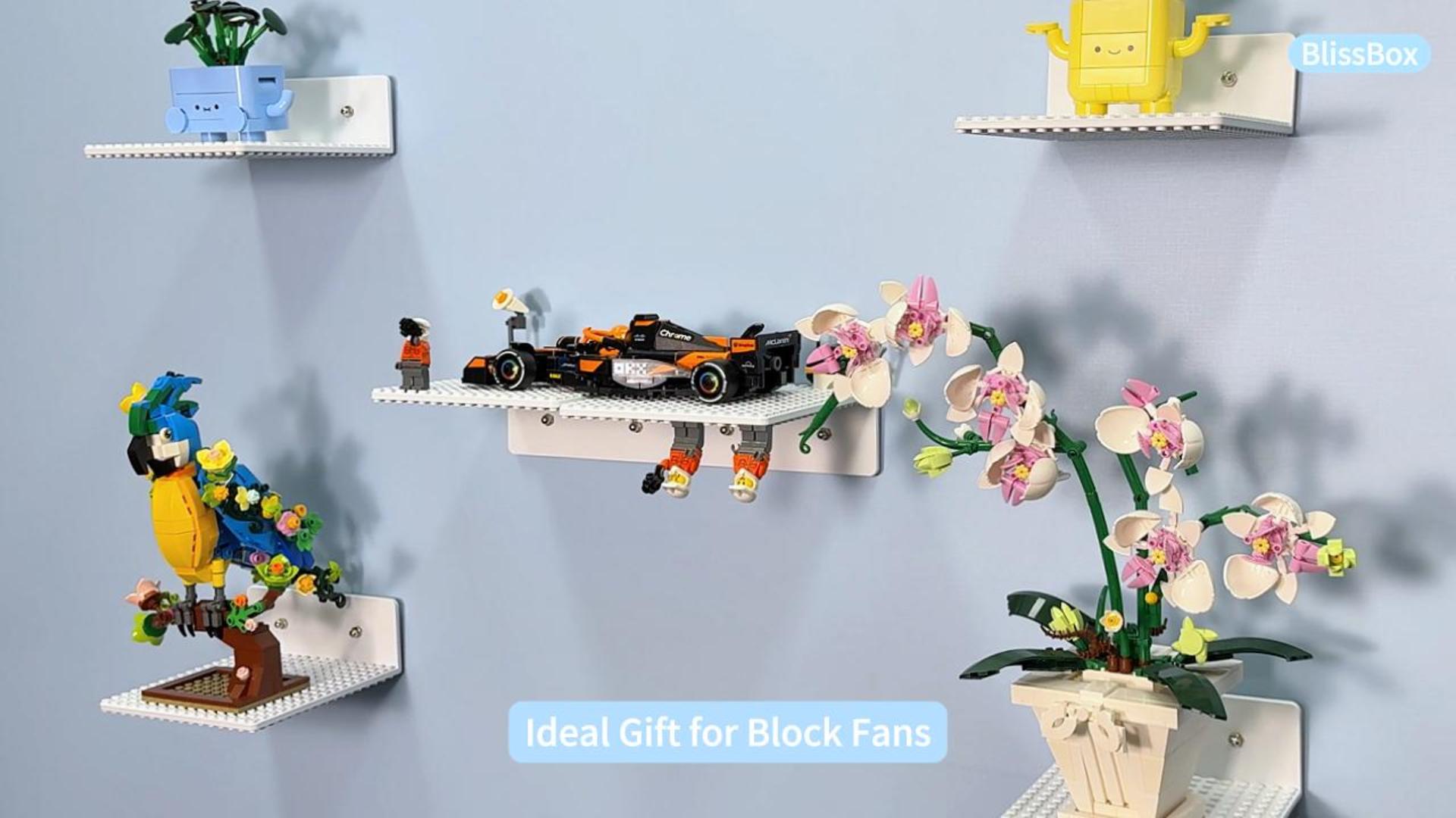 thumbnail video image 2 of BlissBox White ABS Floating Display Shelves for Lego Building Bricks, Brick Storage for Kids Bedroom (6 Count), 2 of 10