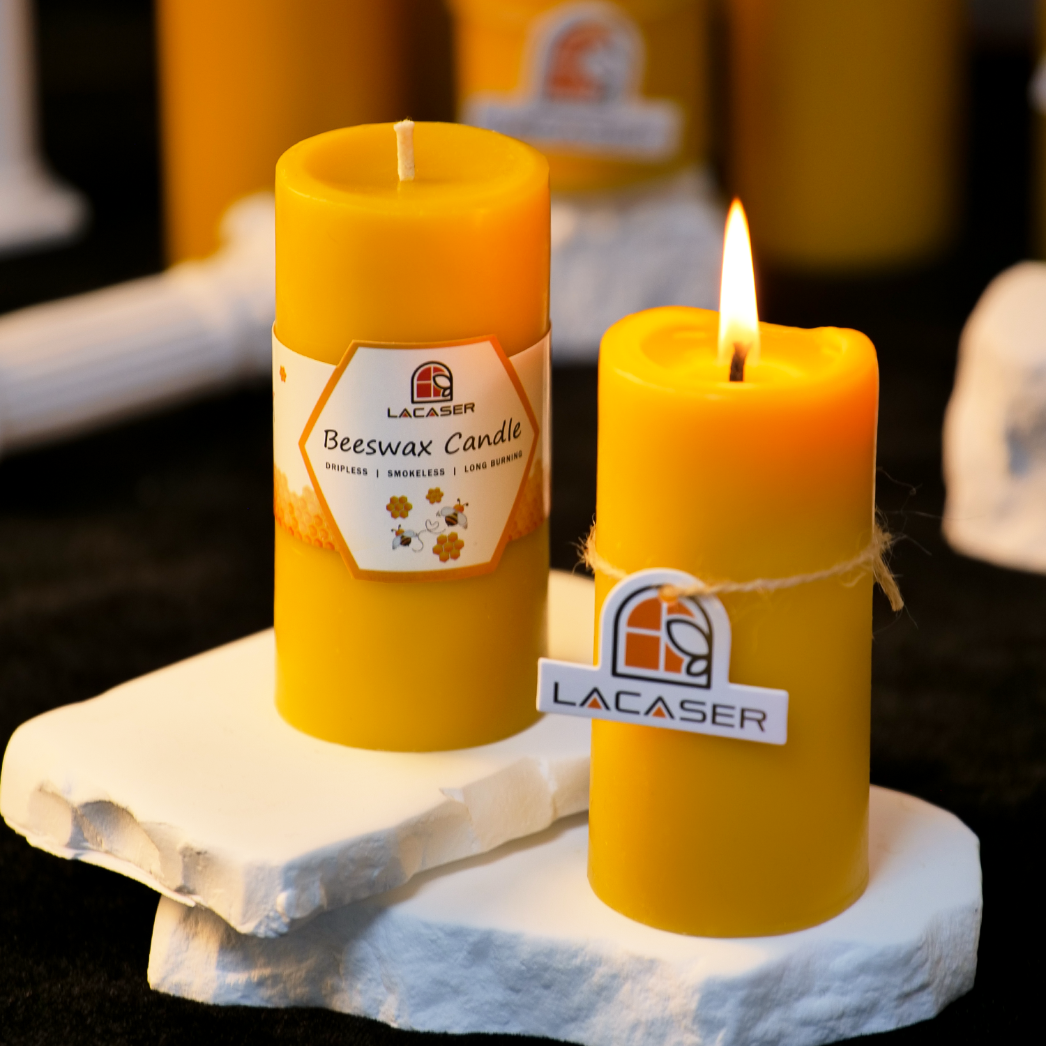 thumbnail video image 2 of Pure Beeswax Pillar Candles Set of 2, Size 2"x4", 40 Hour Burn Time Each,80 Hours for Set, Unscented Candles, Yellow(Raw), 2 of 6