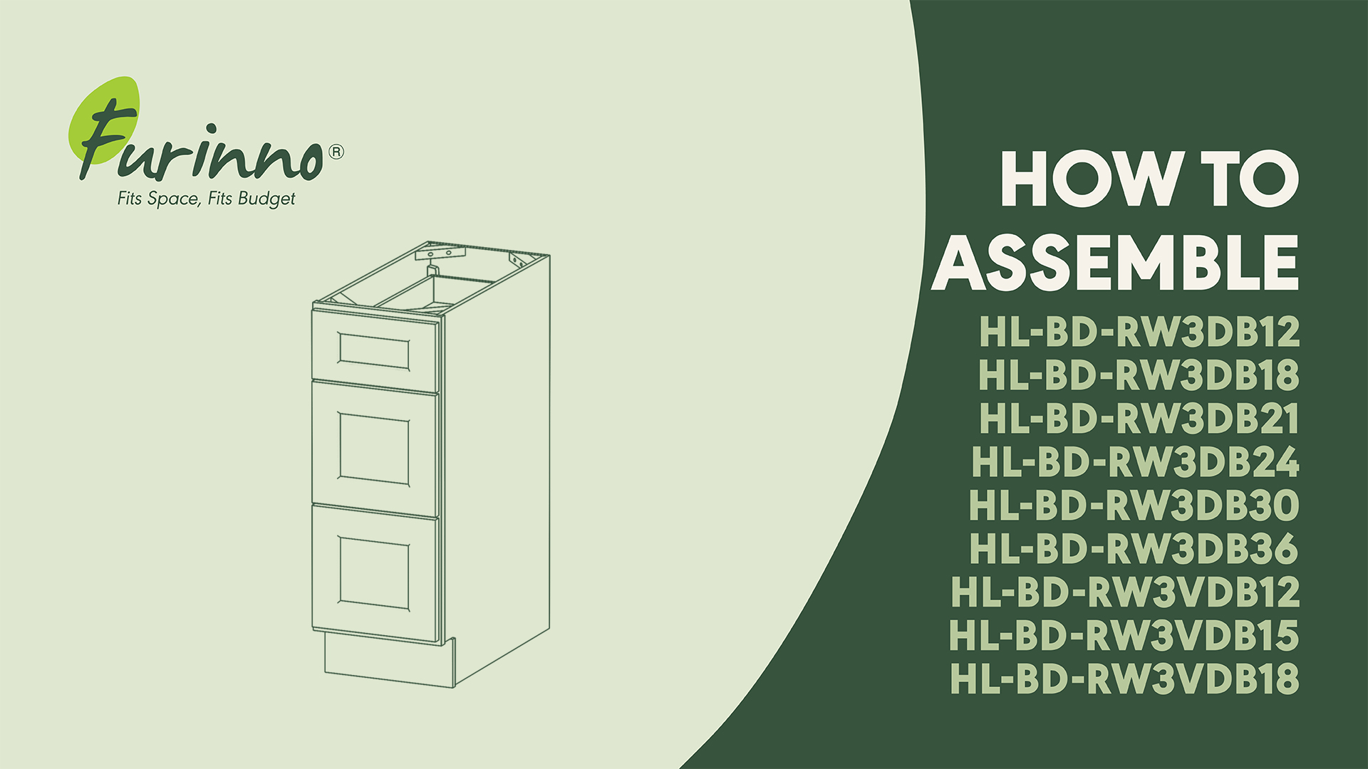 thumbnail video image 2 of Furinno Shaker Drawer Base Kitchen Cabinet with 3-Drawers, Ready to Assemble, 24 D x 12 W x 34.5 H, White, 2 of 8