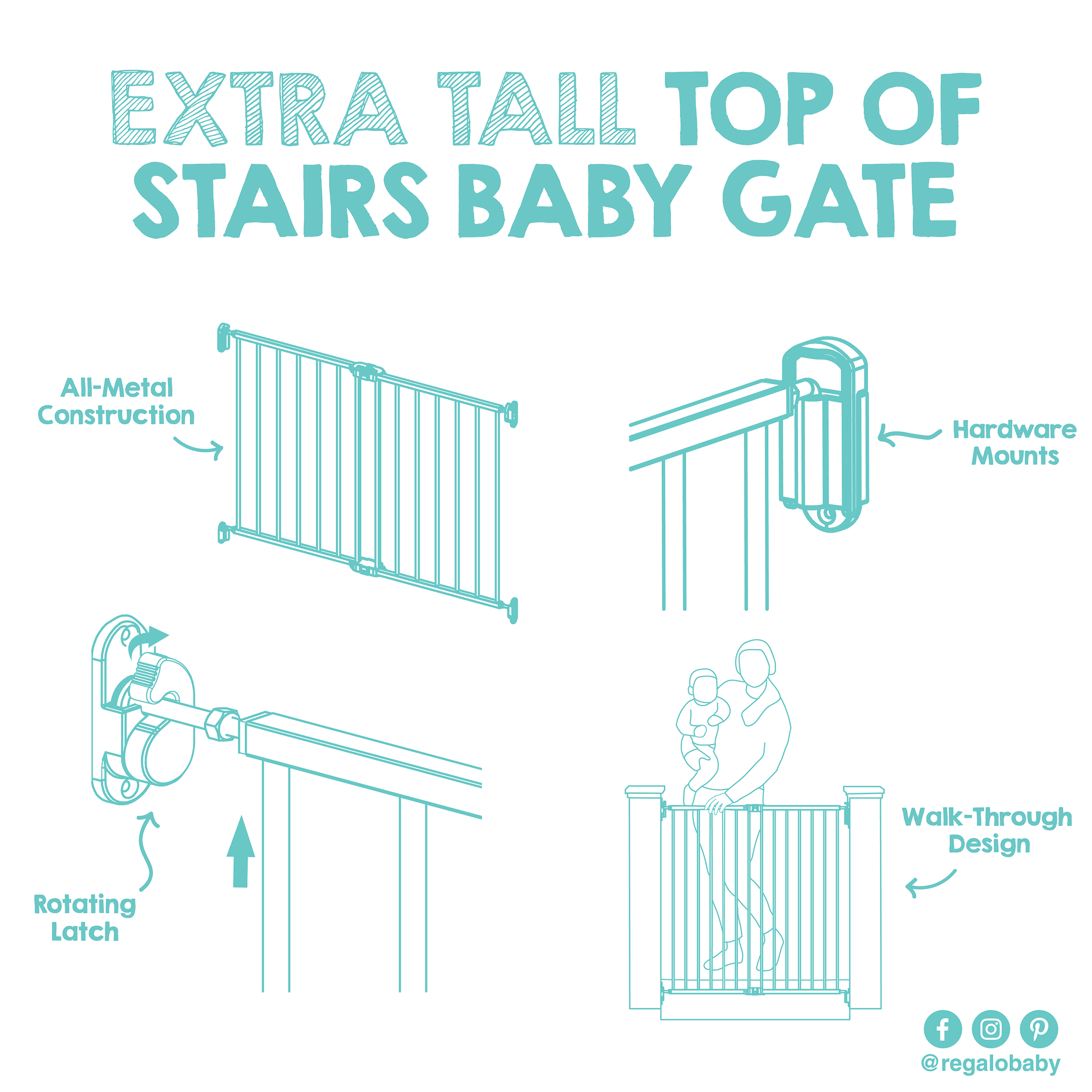 thumbnail video image 3 of Regalo Extra Tall Baby Safety Gate for Stairways and Hallways, 38 Inch Tall, Black, 3 of 10