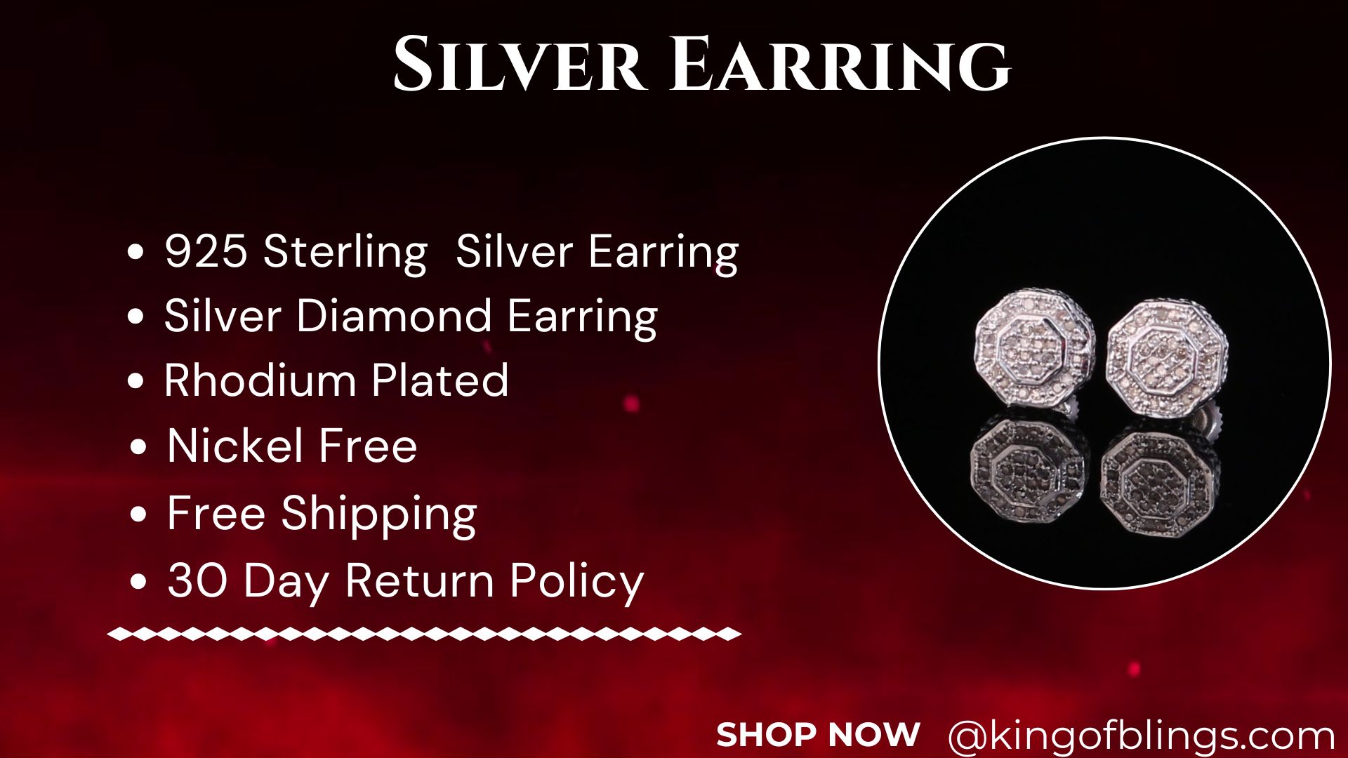 thumbnail video image 2 of King of Bling's 925 White Sterling Silver 0.10ct Diamond Hexagon Men's/Women's Stud Earrings, 2 of 16