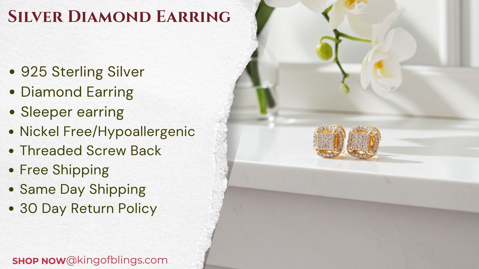 thumbnail video image 2 of King of Bling's Women's Stud In 925 Yellow Sterling Silver 0.05ct Diamond Stud Men's Earrings, 2 of 14