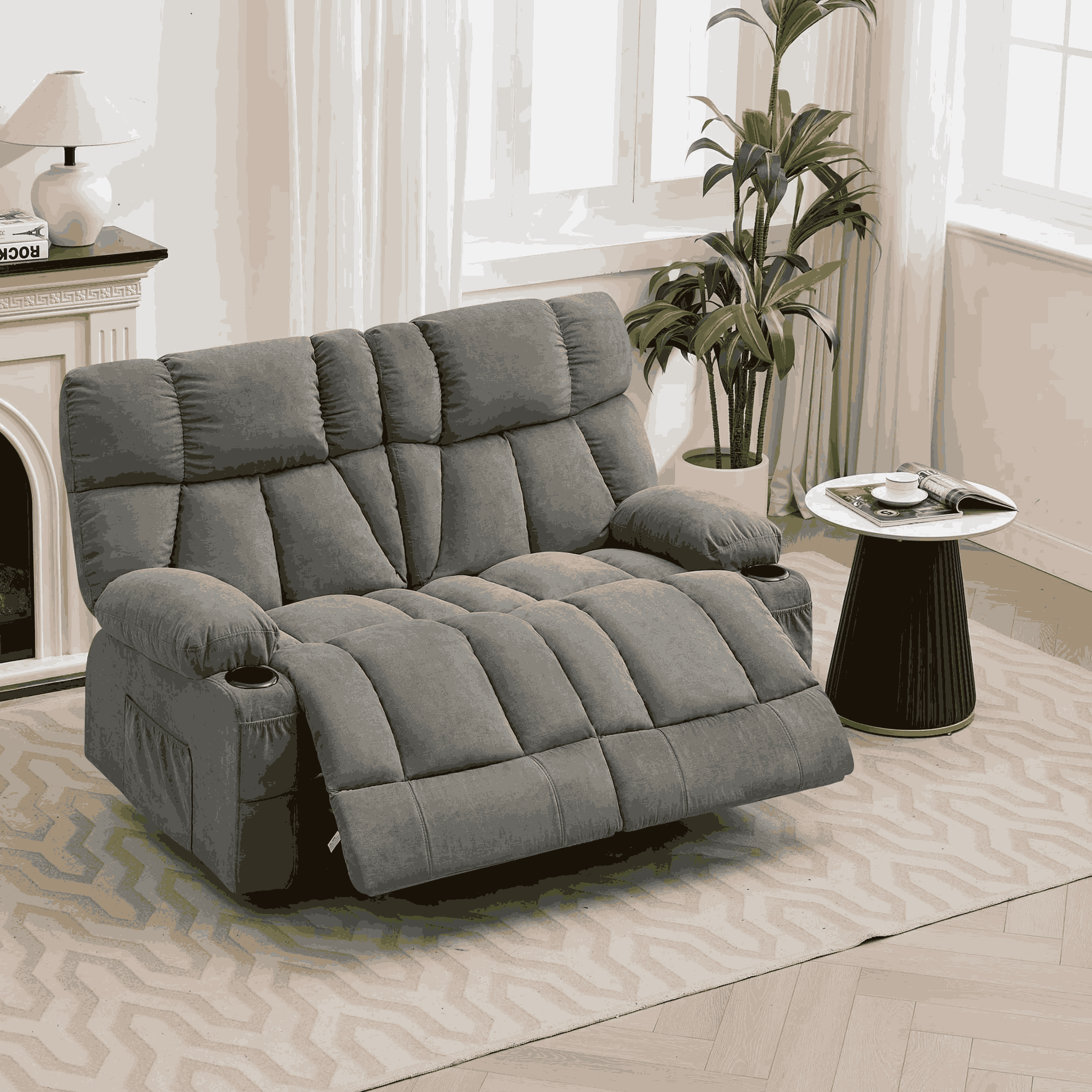 thumbnail video image 2 of JONPONY Loveseat Recliner, Reclining Sofa with Cup-Holders, 2-Seater Couch for Living Room, Love Seat Manual Oversized Recliner with Ergonomic,Grey, 2 of 13