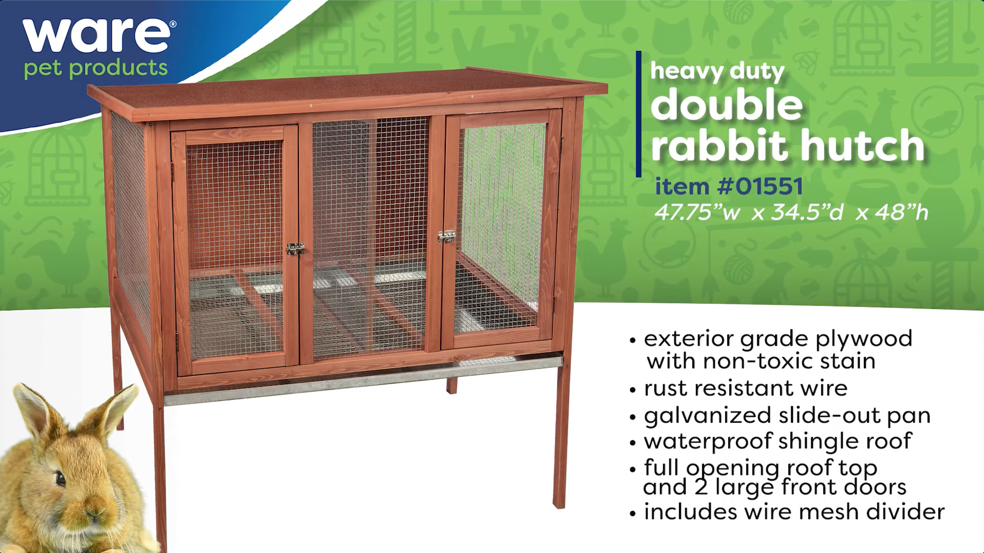 thumbnail video image 2 of HD Bunny and Rabbit Double Hutch, 2 of 7